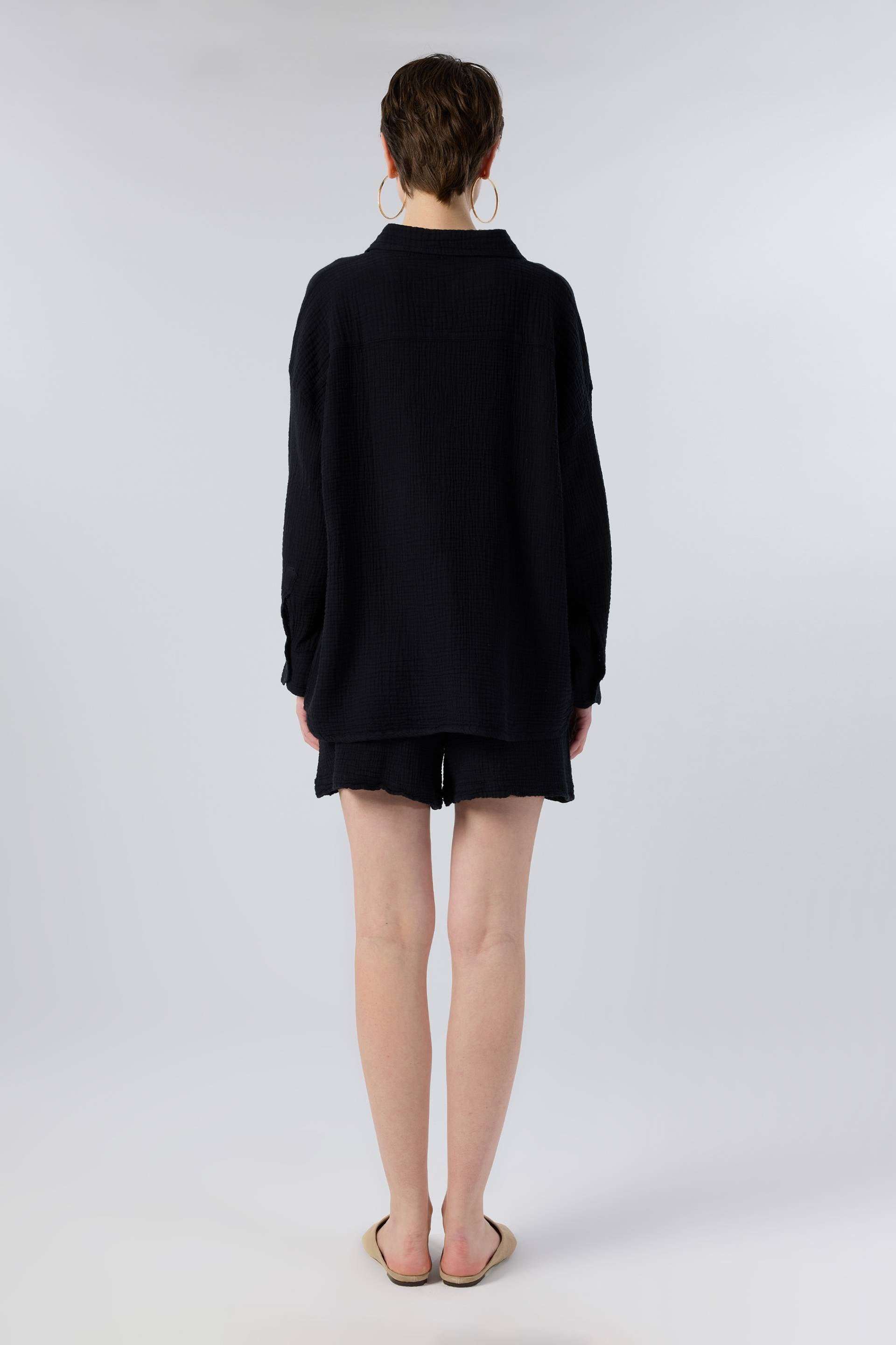 Oversize Müslin Kadın Gömlek #renk_Siyah