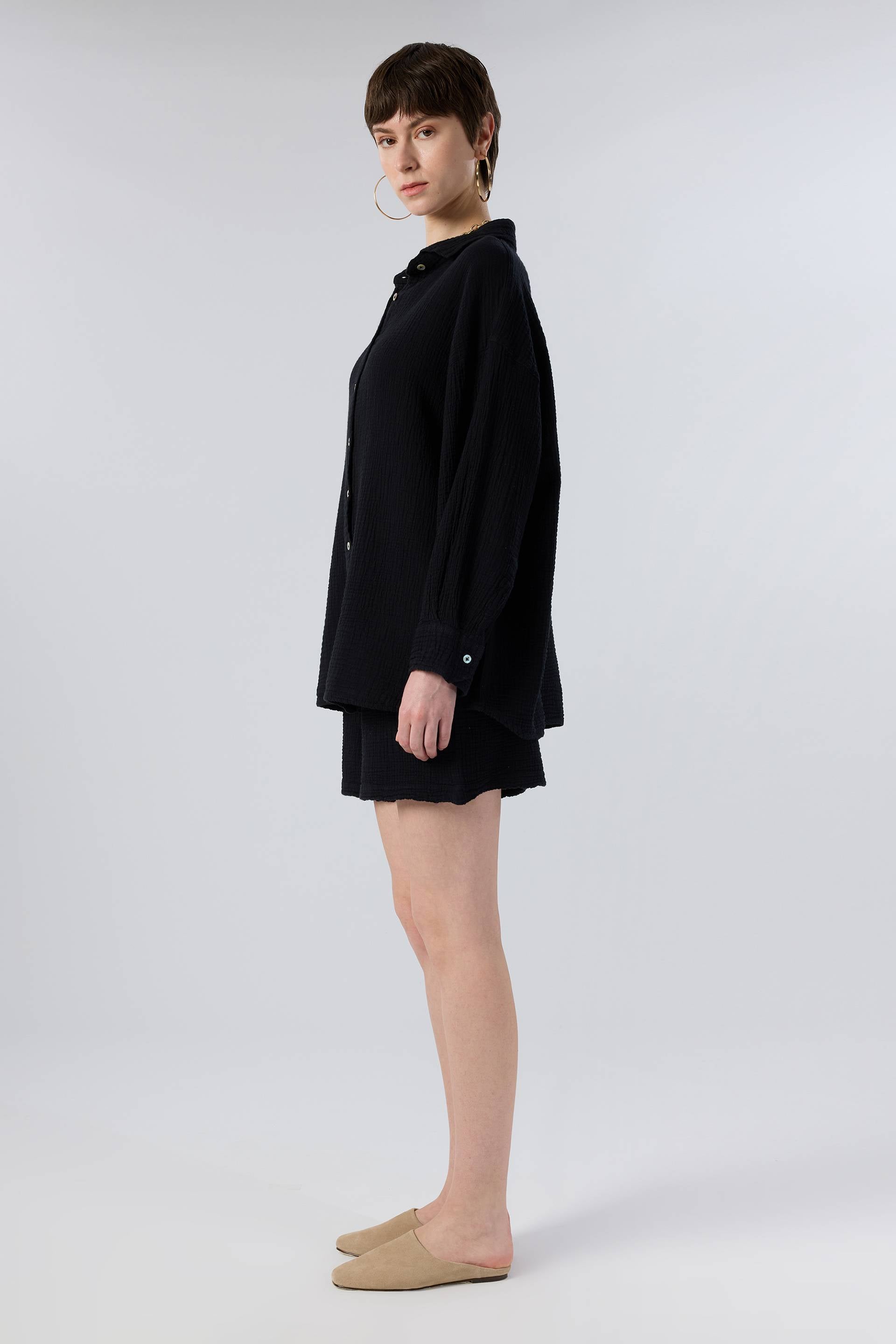 Oversize Müslin Kadın Gömlek #renk_Siyah