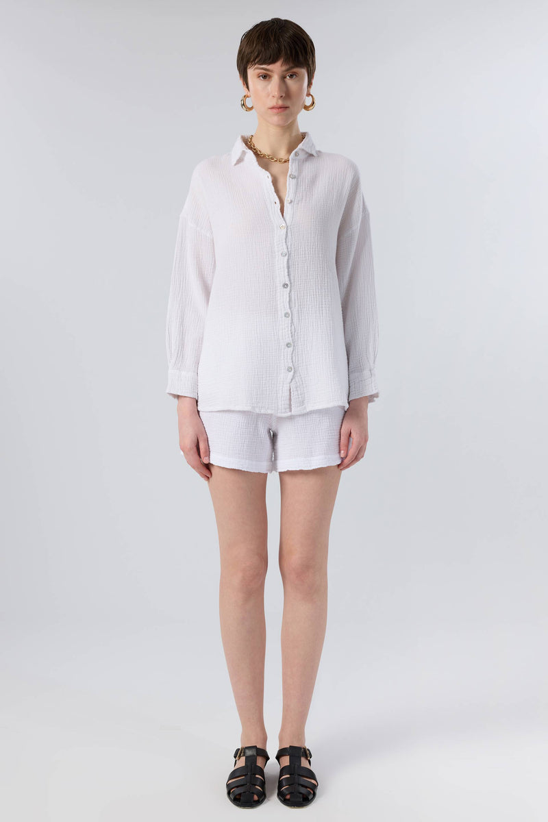 Oversize Müslin Kadın Gömlek — Summer Rhythm SS26, müslin kumaş, Beyaz renk