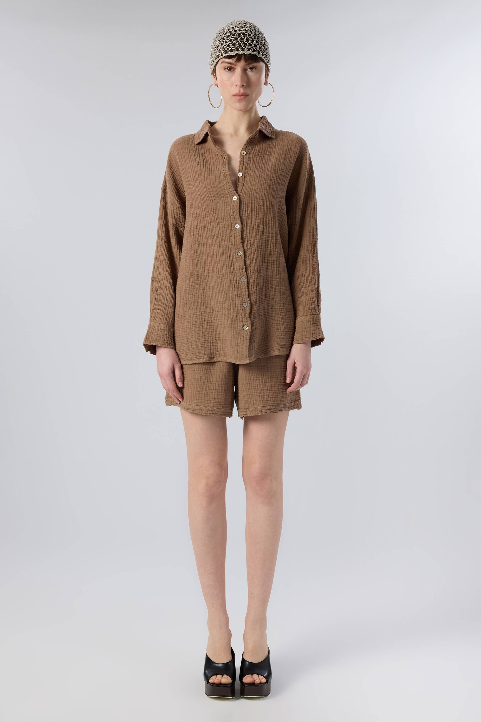 Oversize Müslin Kadın Gömlek #renk_Kahve