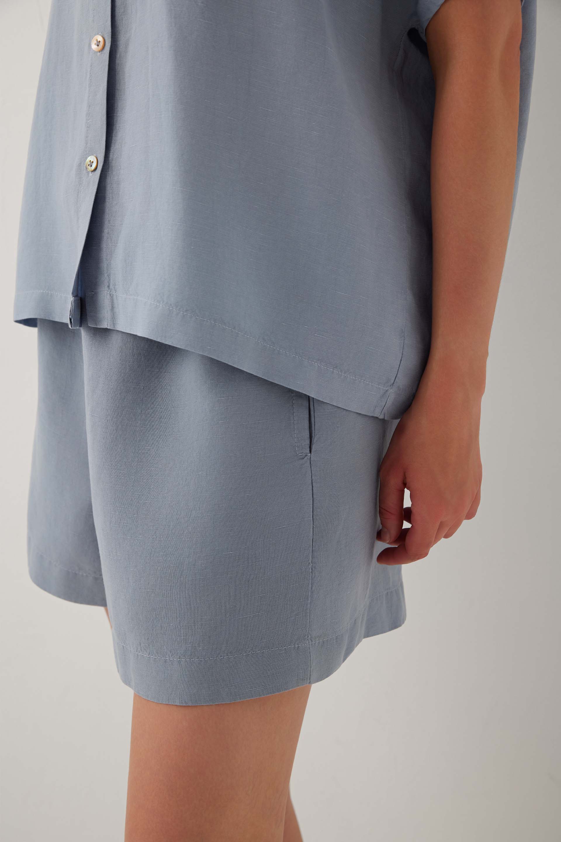 Linoflow Oversize Yarasa Kesim Kadın Tencel Keten Karışımlı Gömlek #renk_Buz Mavi