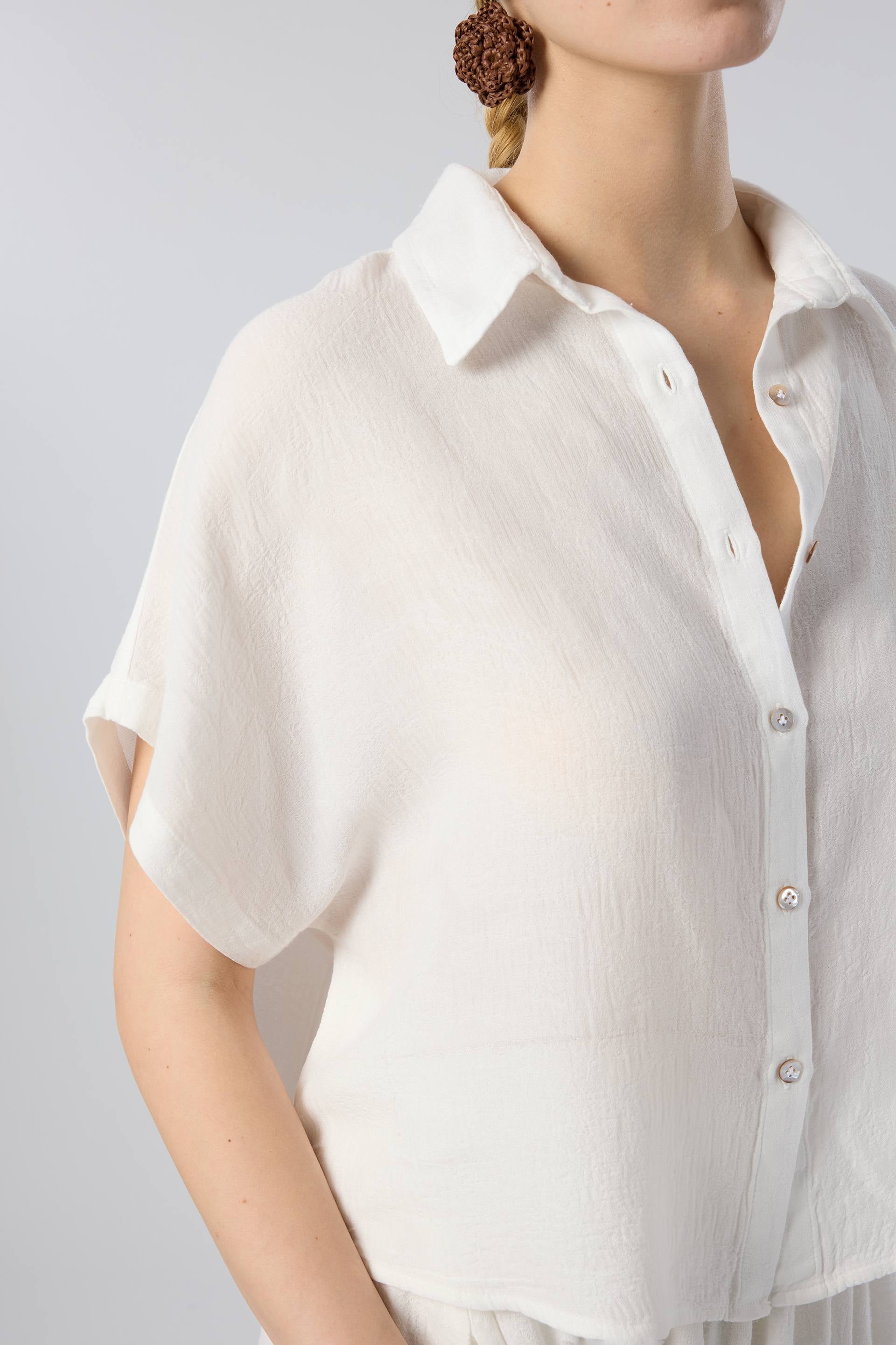 Woven Flora Dokulu Tensel Oversize Gömlek Etek #renk_Beyaz