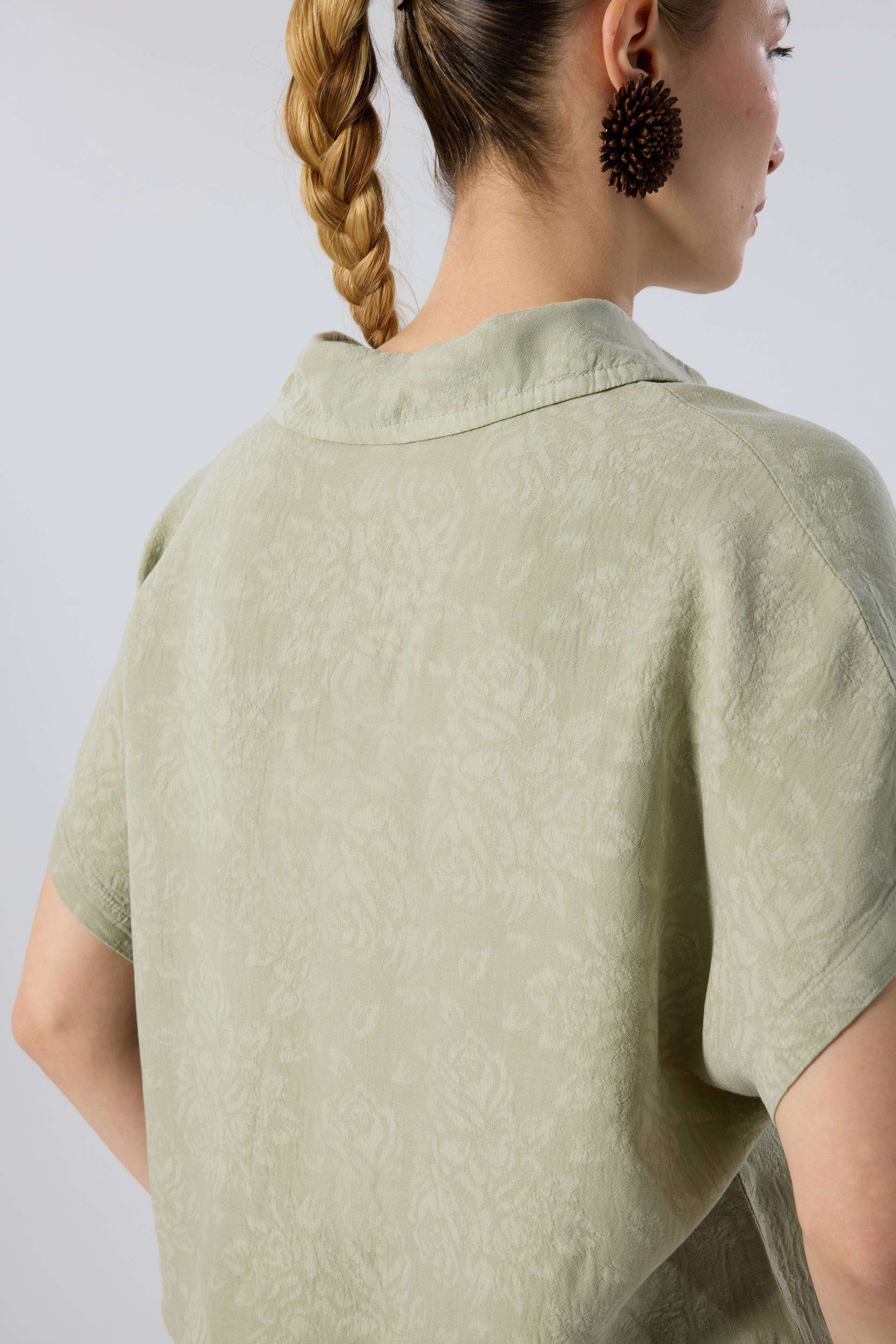Woven Flora Dokulu Tensel Oversize Gömlek #renk_Ada Çayı