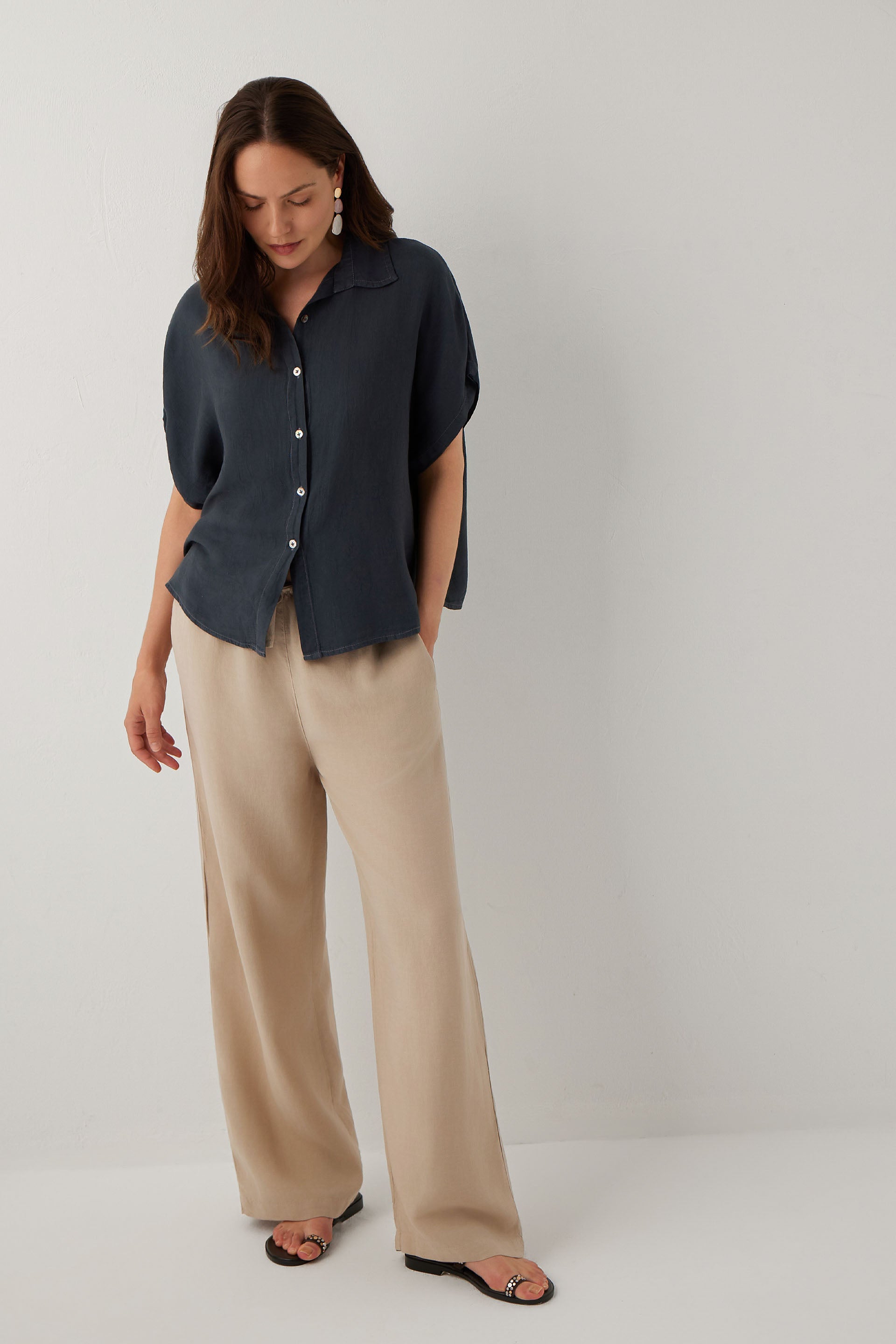 Woven Flora Dokulu Tensel Oversize Gömlek Etek #renk_Antrasit