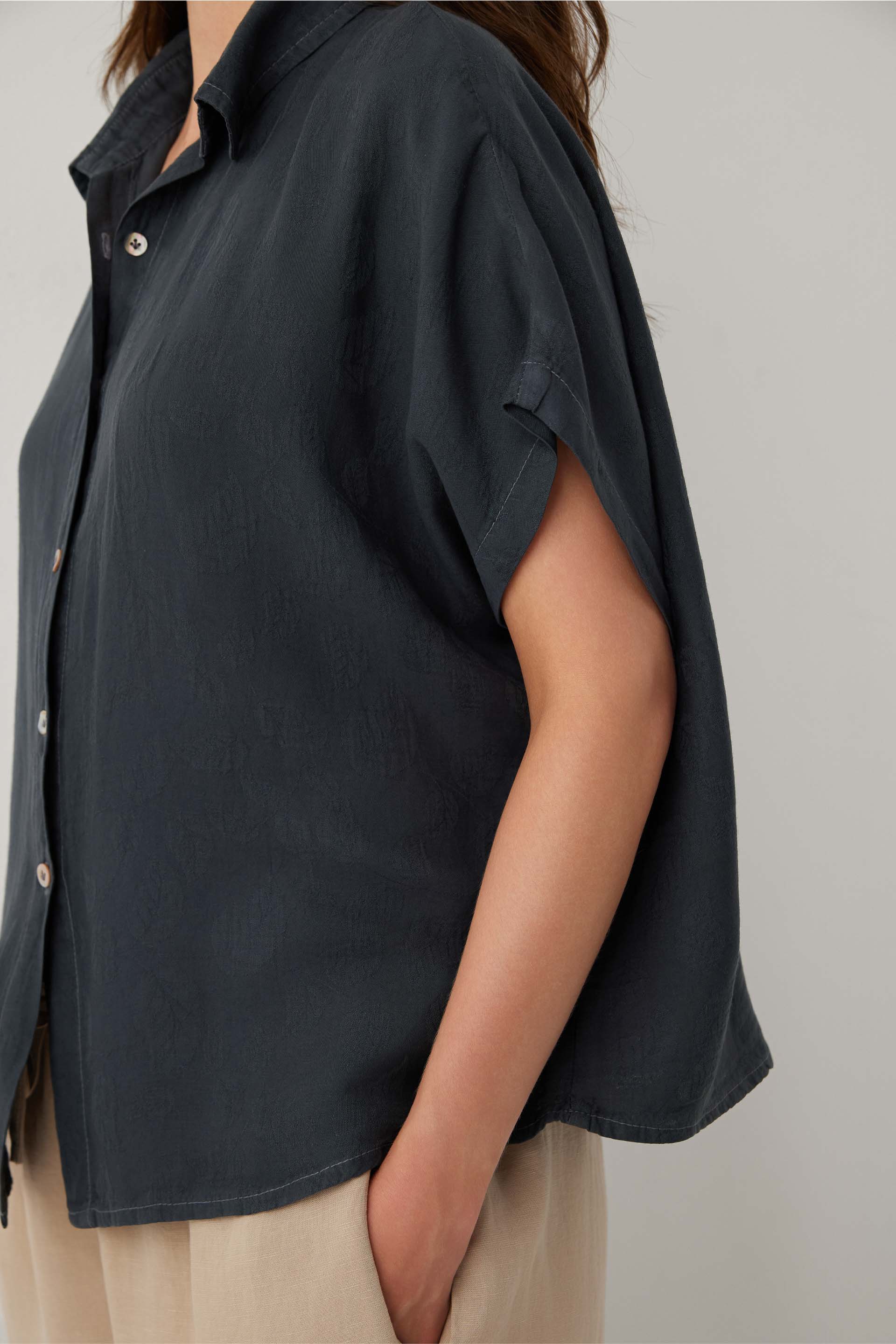 Woven Flora Dokulu Tensel Oversize Gömlek Etek #renk_Antrasit