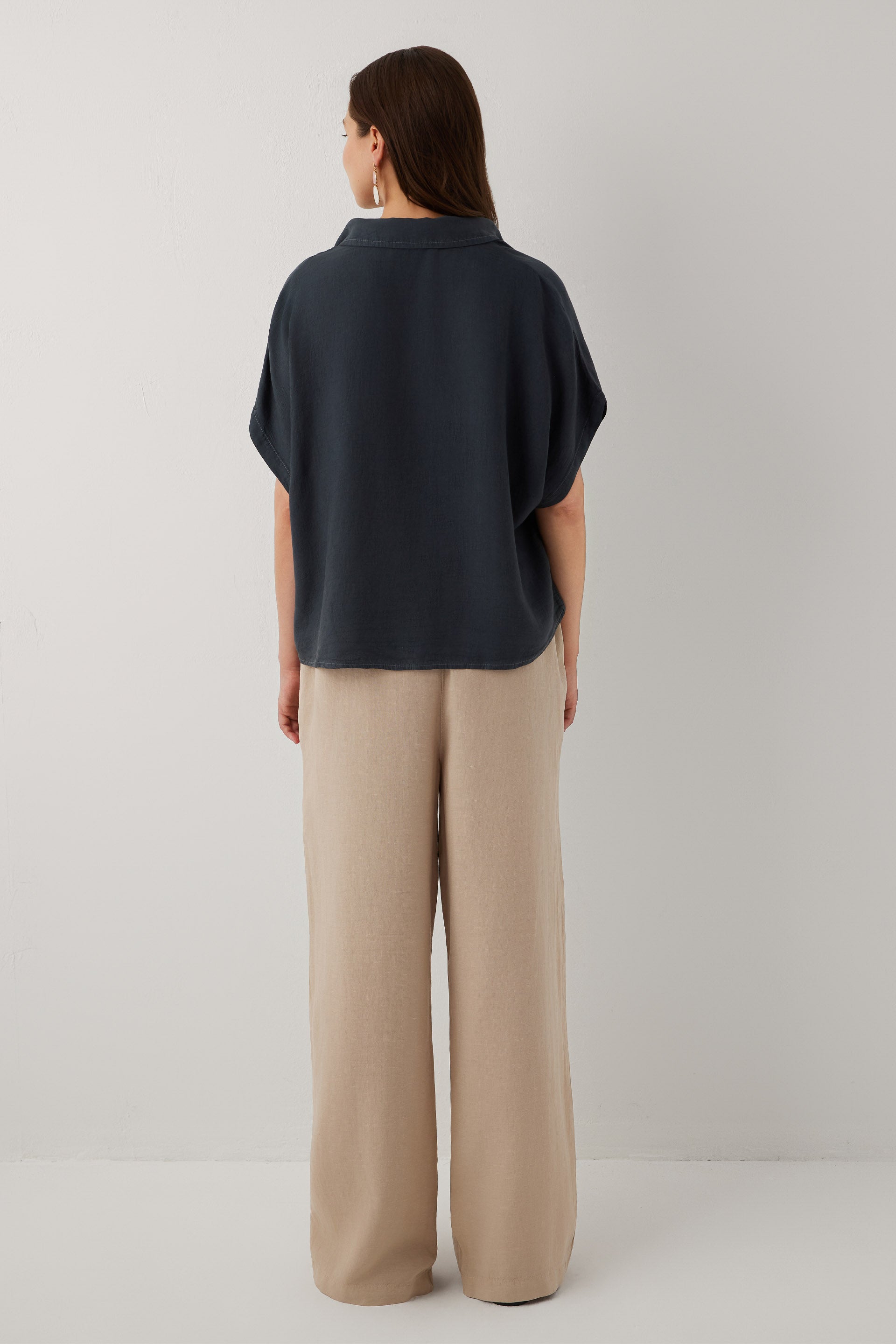 Woven Flora Dokulu Tensel Oversize Gömlek Etek #renk_Antrasit