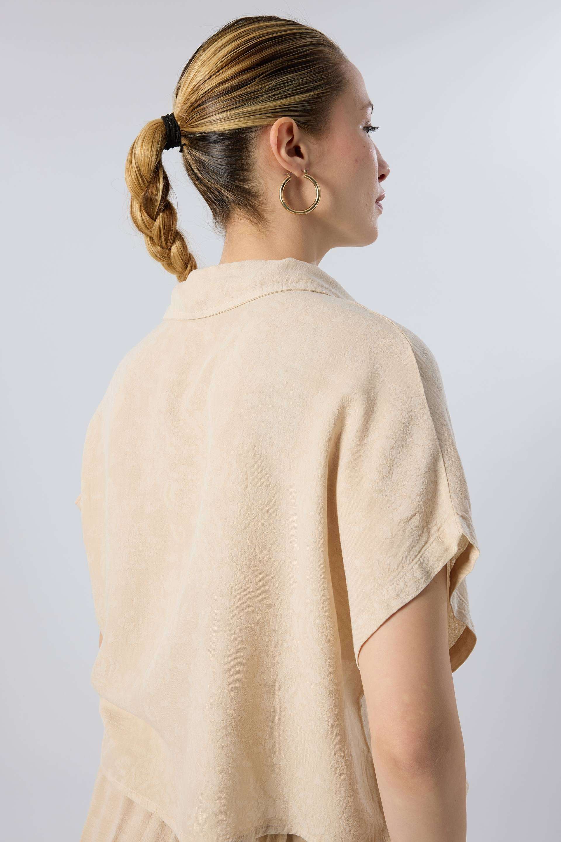 Woven Flora Dokulu Tensel Oversize Gömlek #renk_Bej