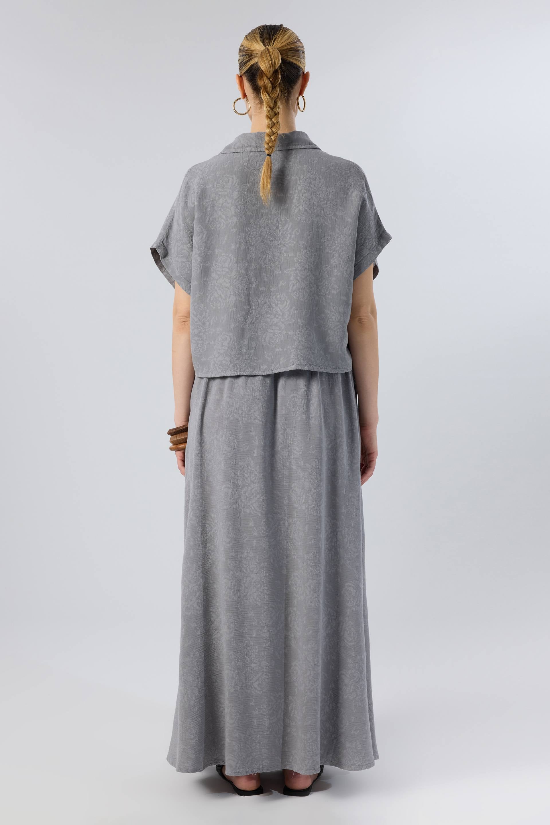 Woven Flora Dokulu Tensel Oversize Gömlek Etek #renk_Antrasit