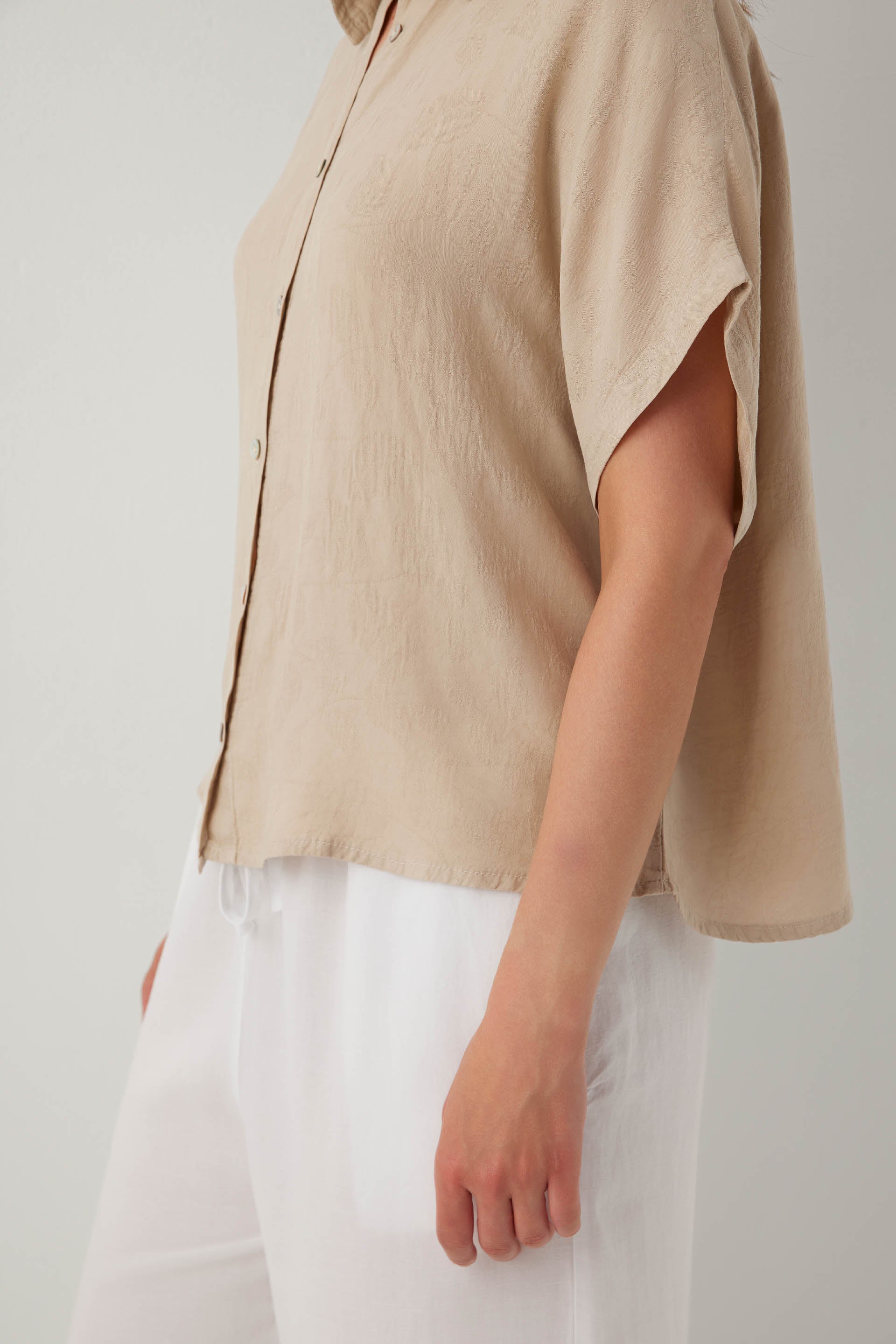 Woven Flora Dokulu Tensel Oversize Gömlek Etek #renk_Vizon