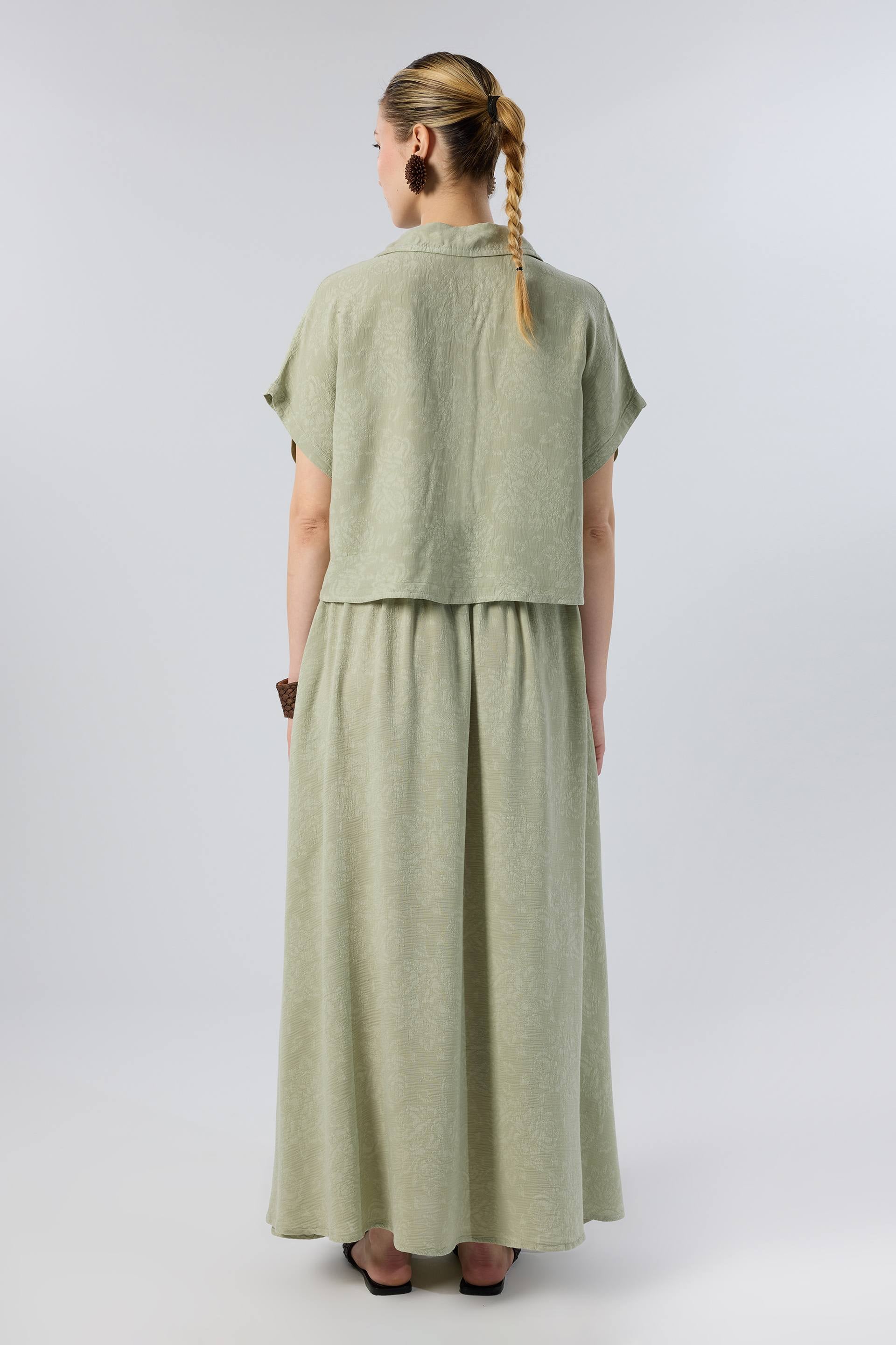 Woven Flora Dokulu Tensel Oversize Gömlek Etek #renk_Ada Çayı
