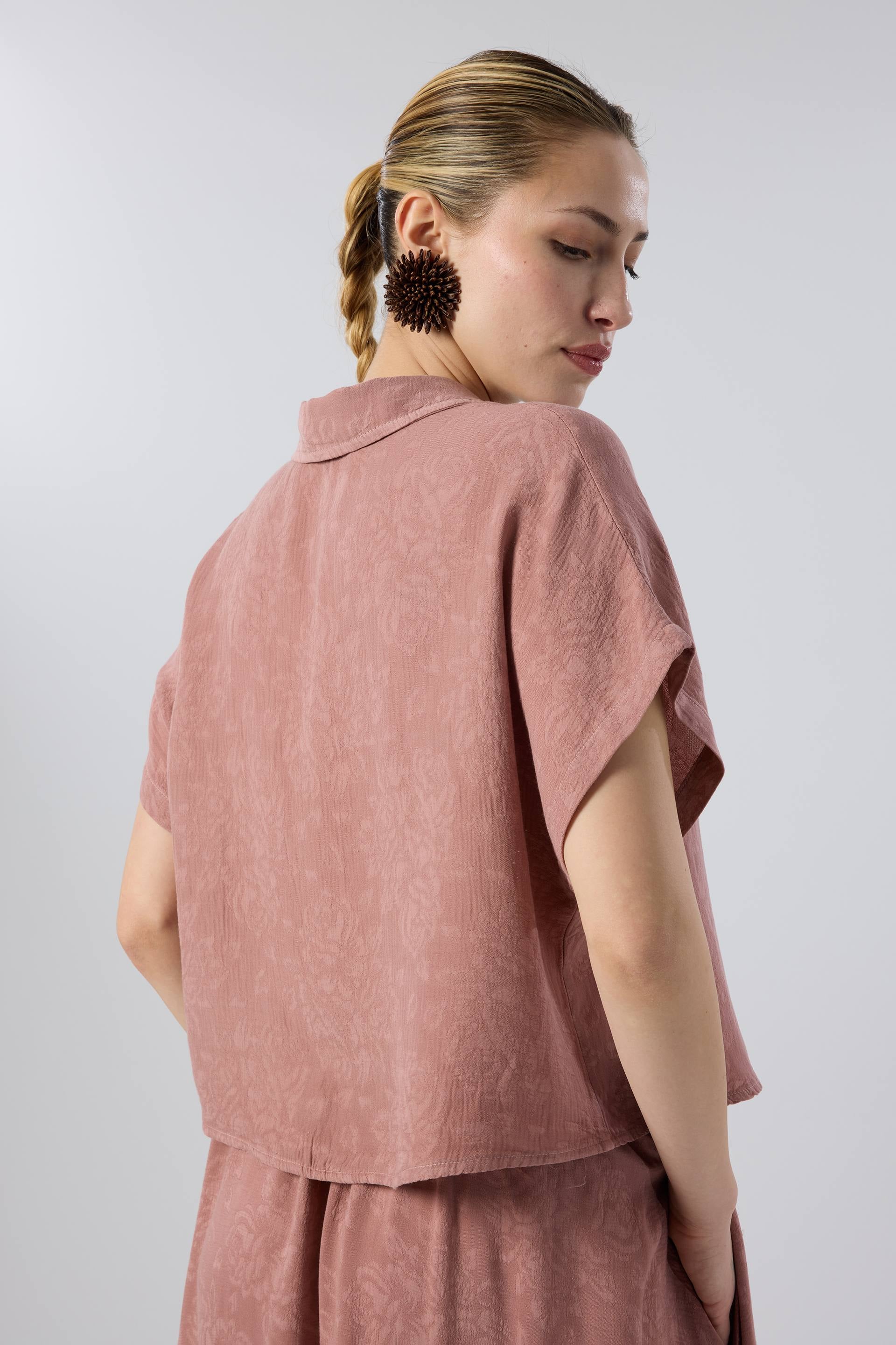 Woven Flora Dokulu Tensel Oversize Gömlek Etek #renk_Rose