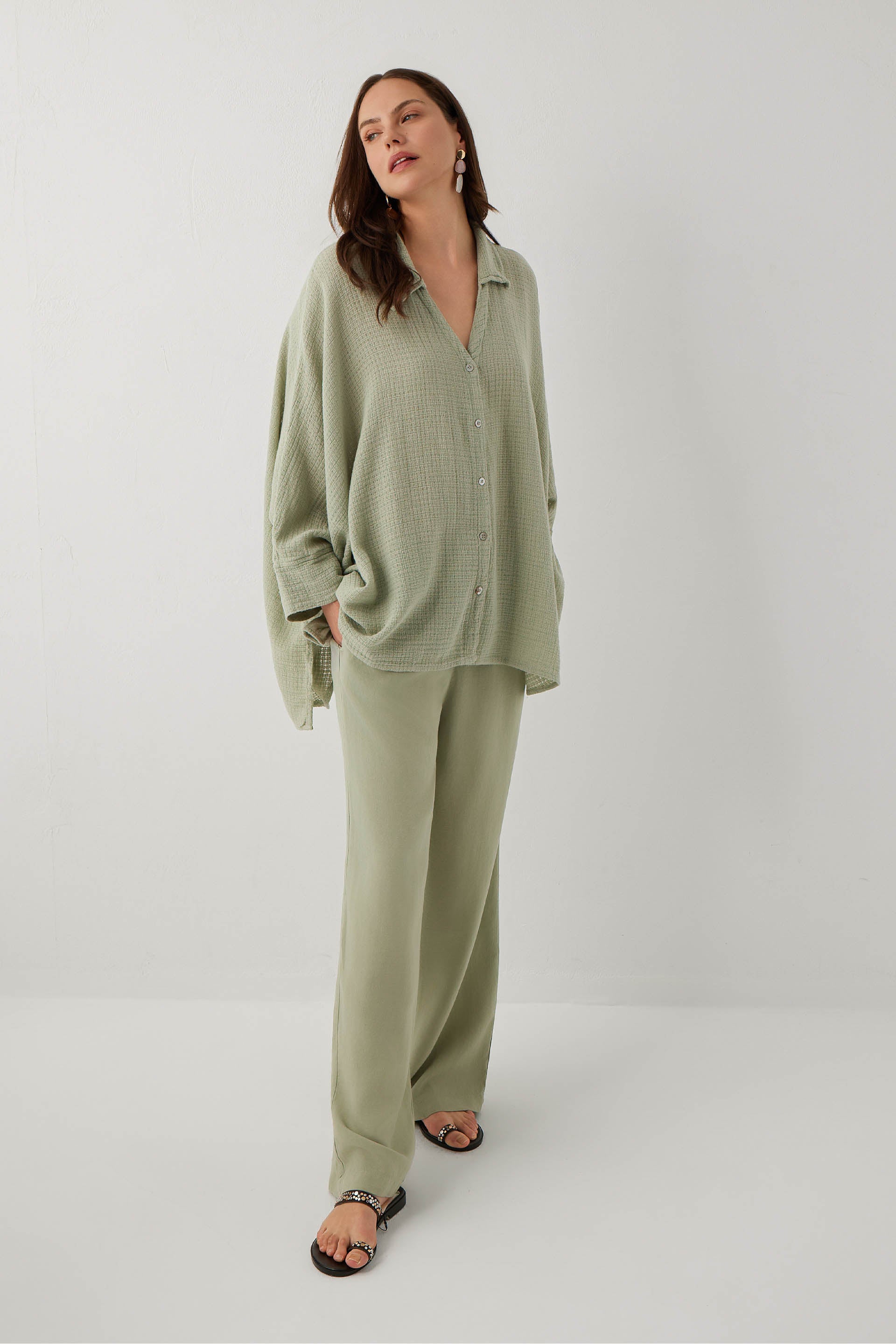 Ease Etamin Dokulu Kimono Gömlek