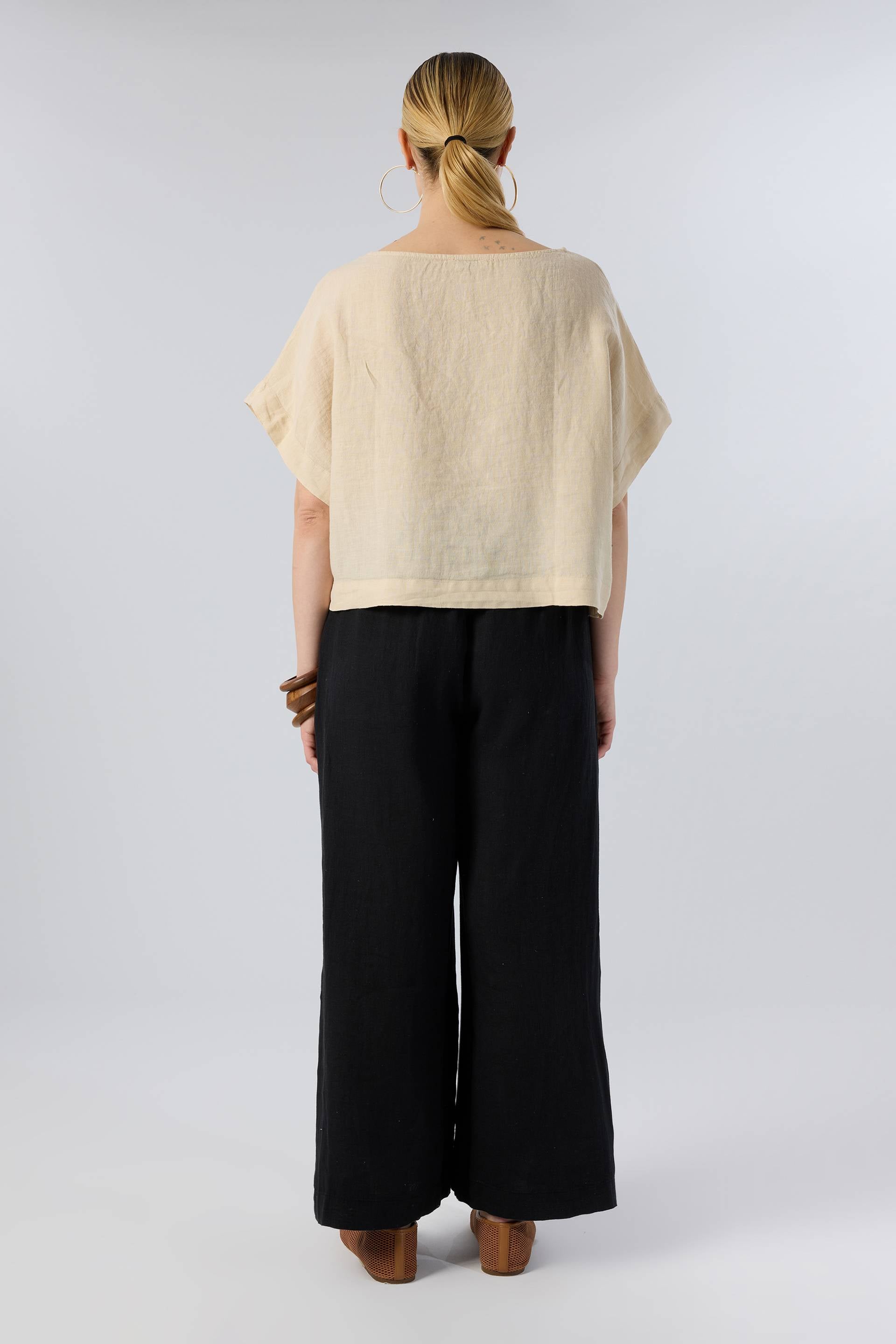 Keten Yarasa Kol Oversize Bluz #renk_Bej