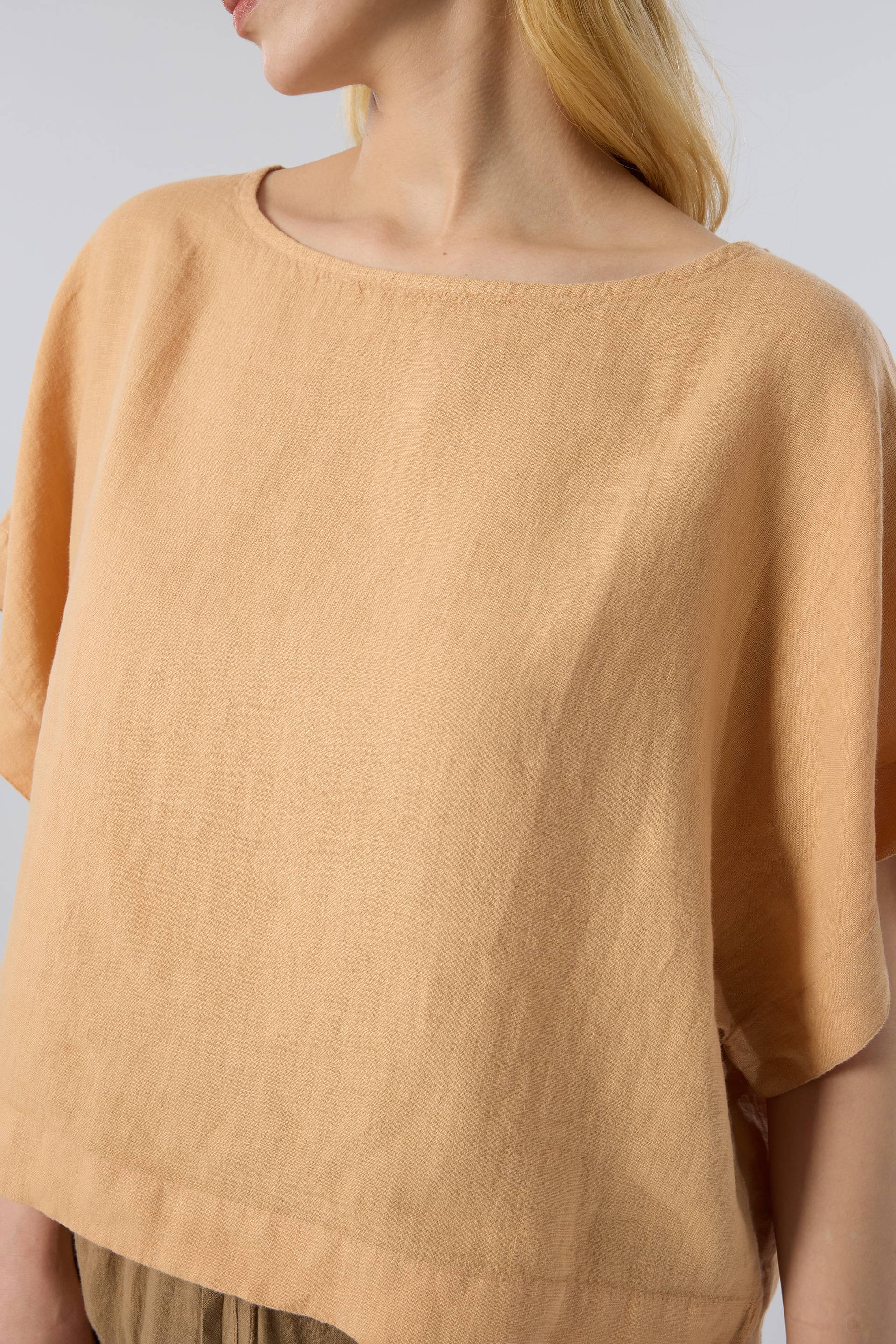 Keten Yarasa Kol Oversize Bluz #renk_Kil Beji
