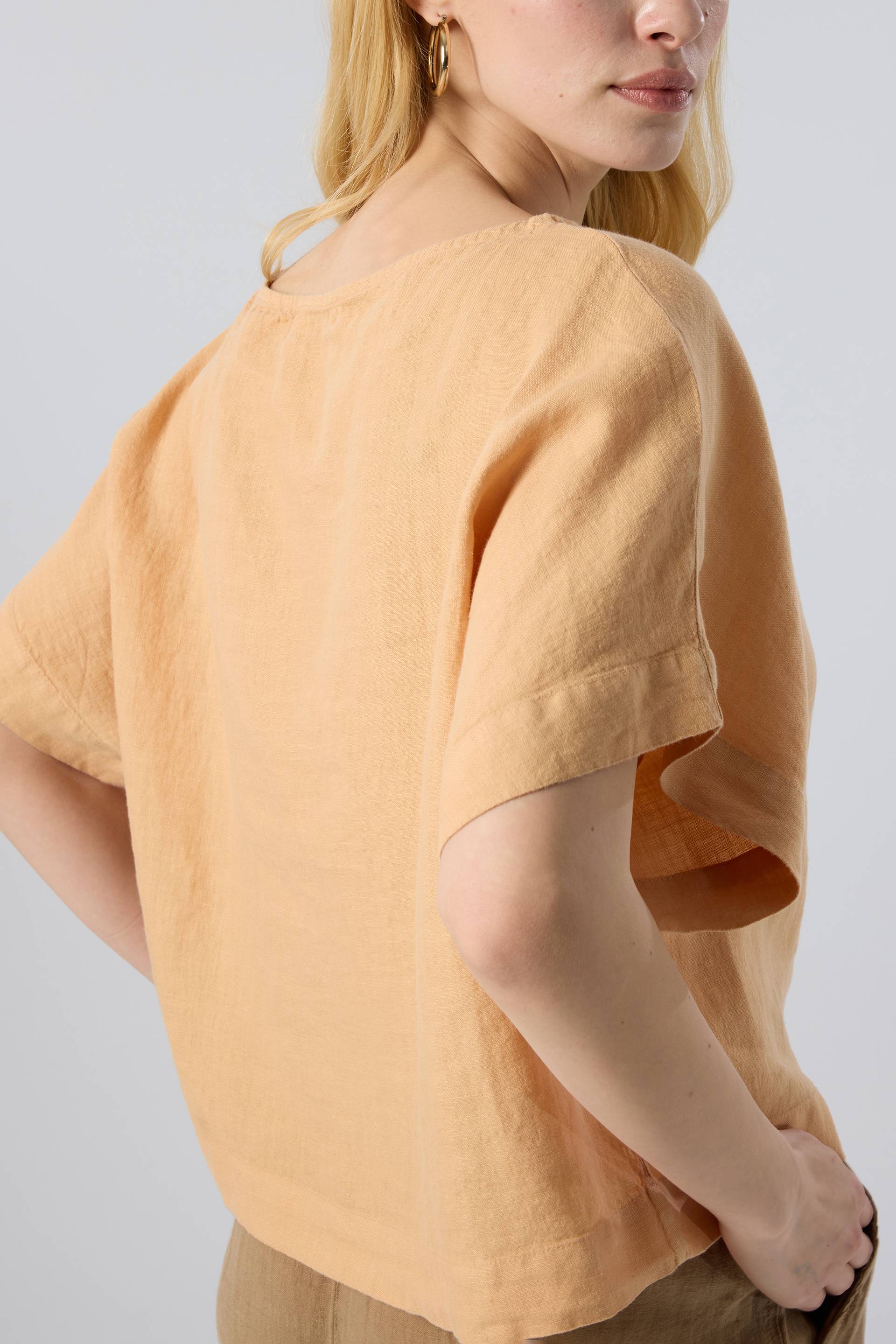 Keten Yarasa Kol Oversize Bluz #renk_Kil Beji