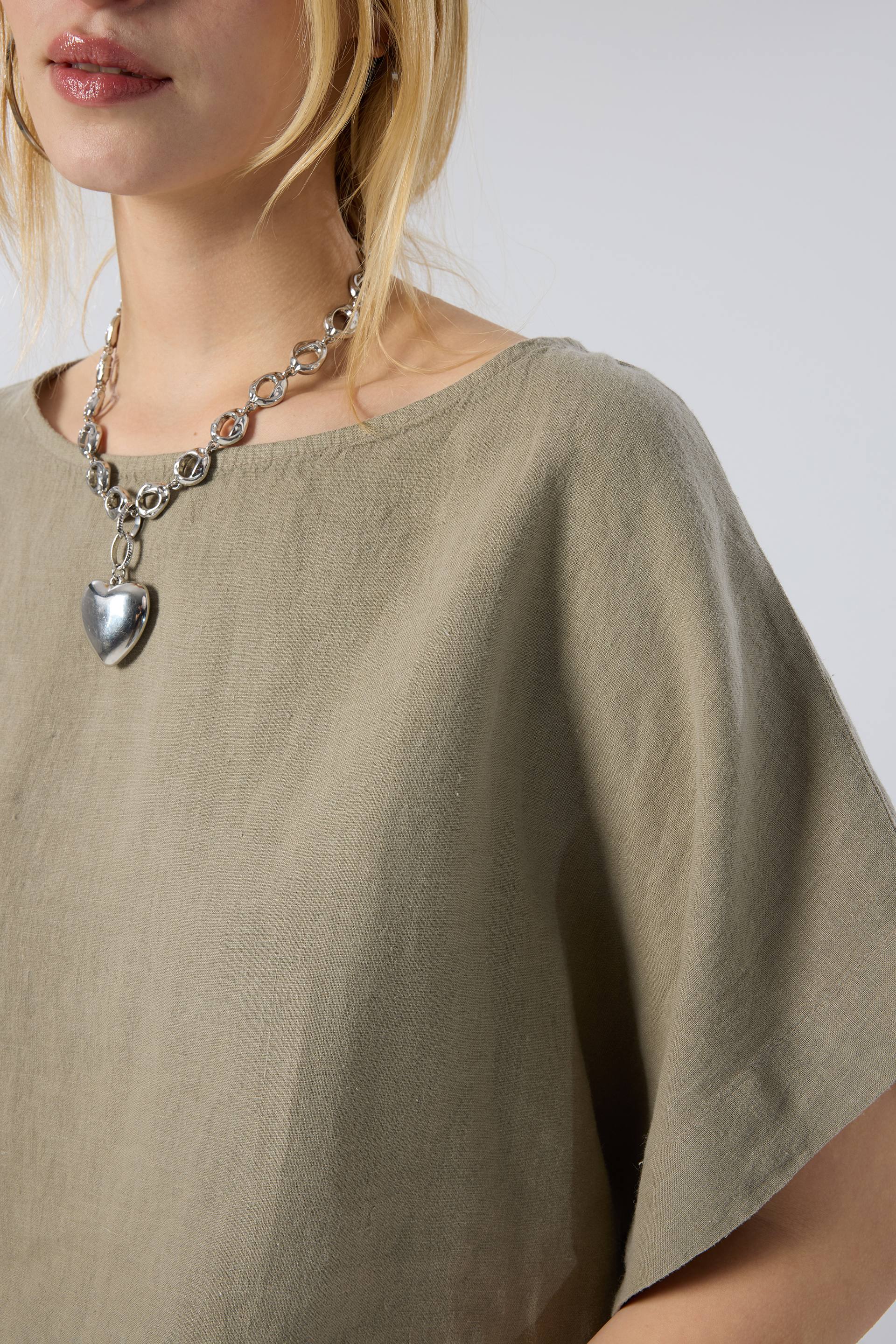 Keten Yarasa Kol Oversize Bluz #renk_Olive