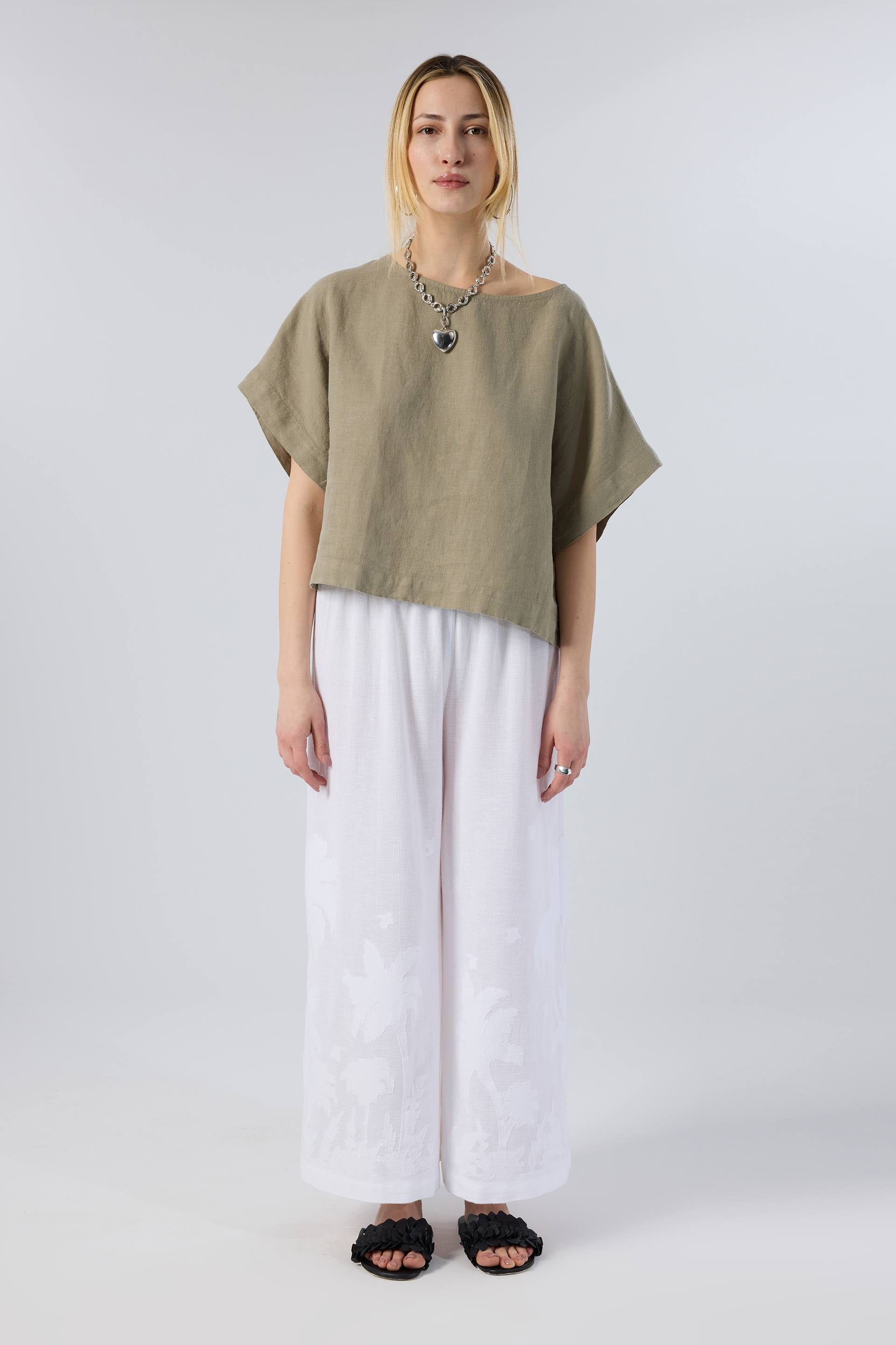 Keten Yarasa Kol Oversize Bluz #renk_Olive