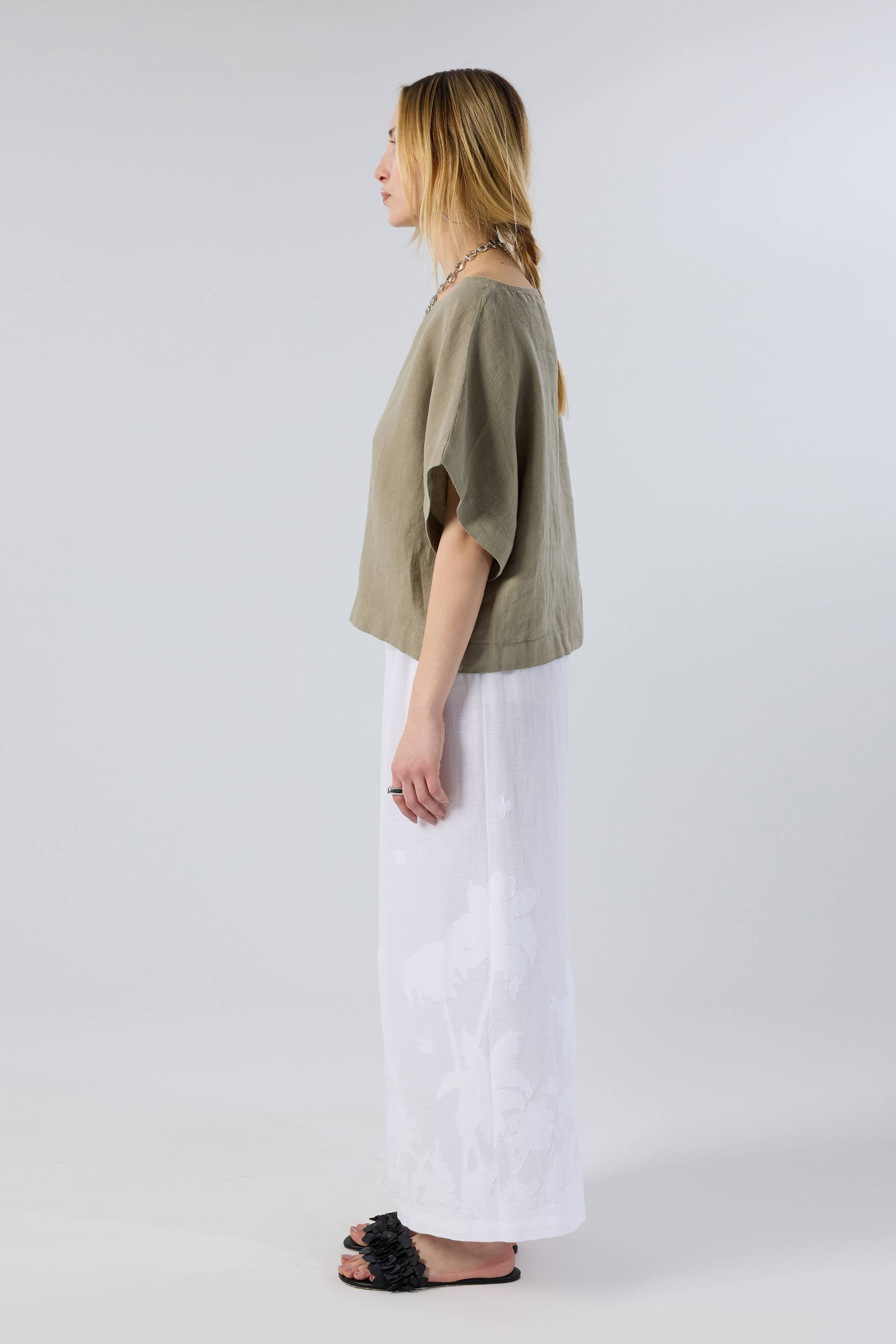 Keten Yarasa Kol Oversize Bluz #renk_Olive