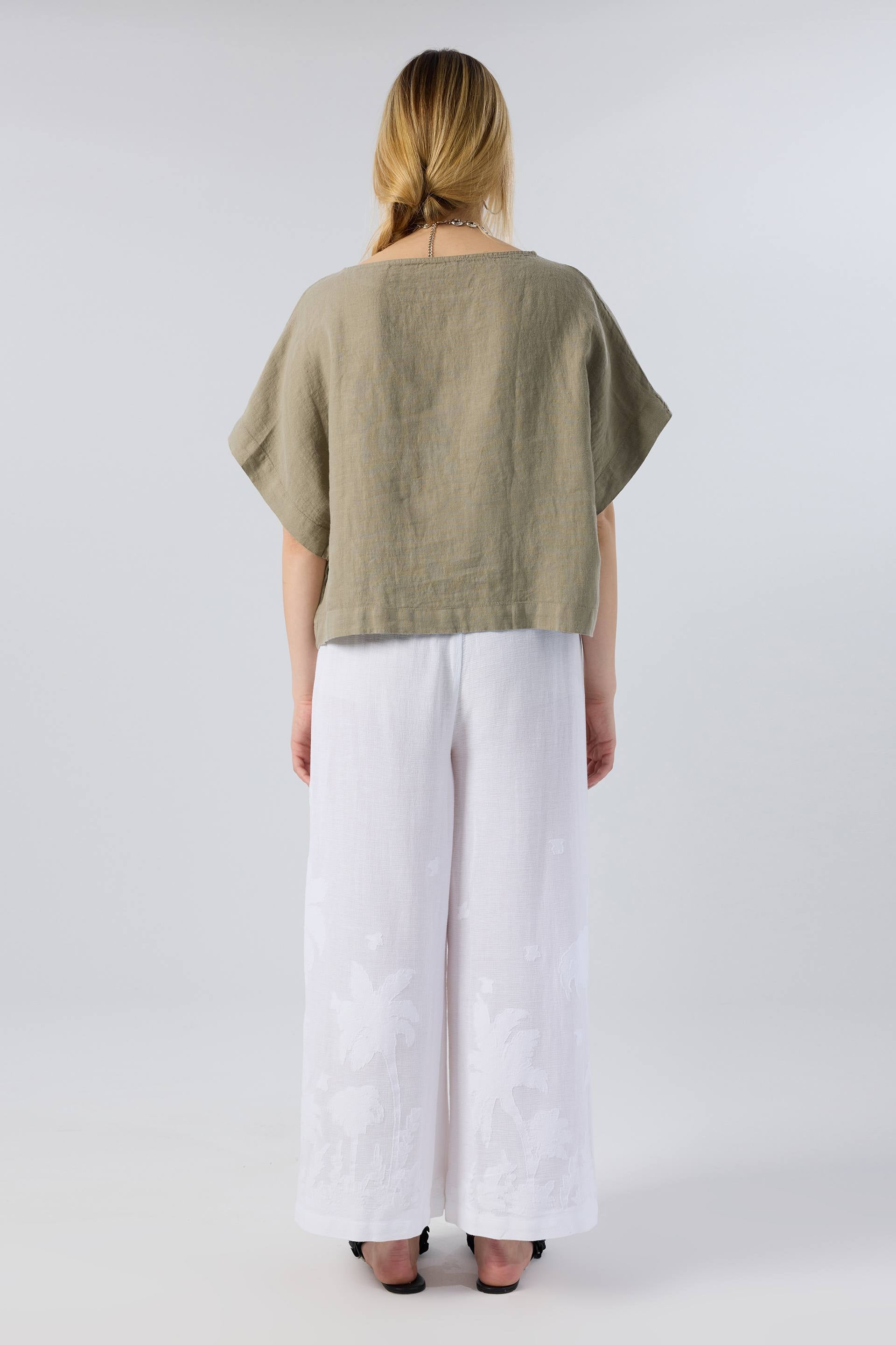 Keten Yarasa Kol Oversize Bluz #renk_Olive