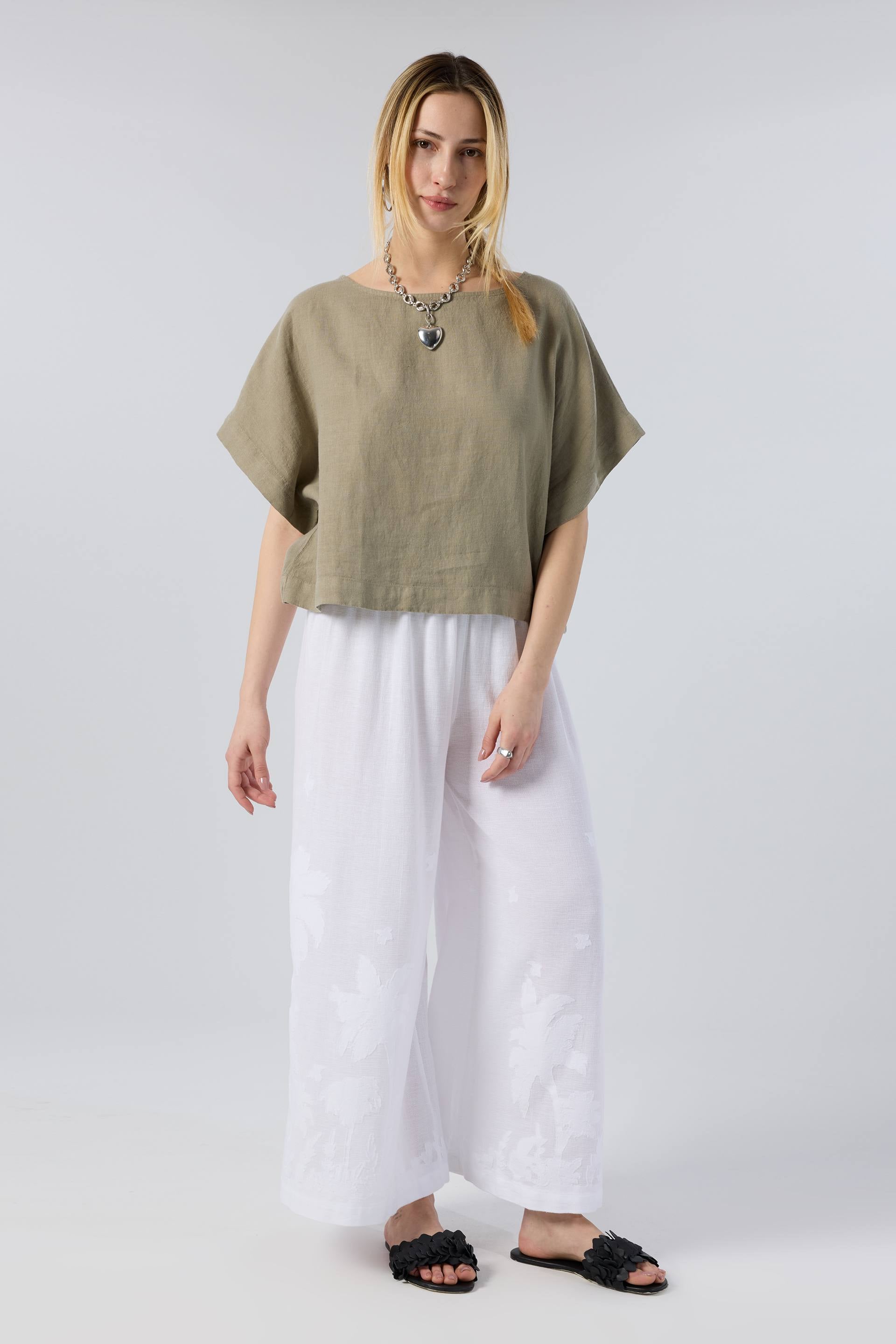Keten Yarasa Kol Oversize Bluz #renk_Olive