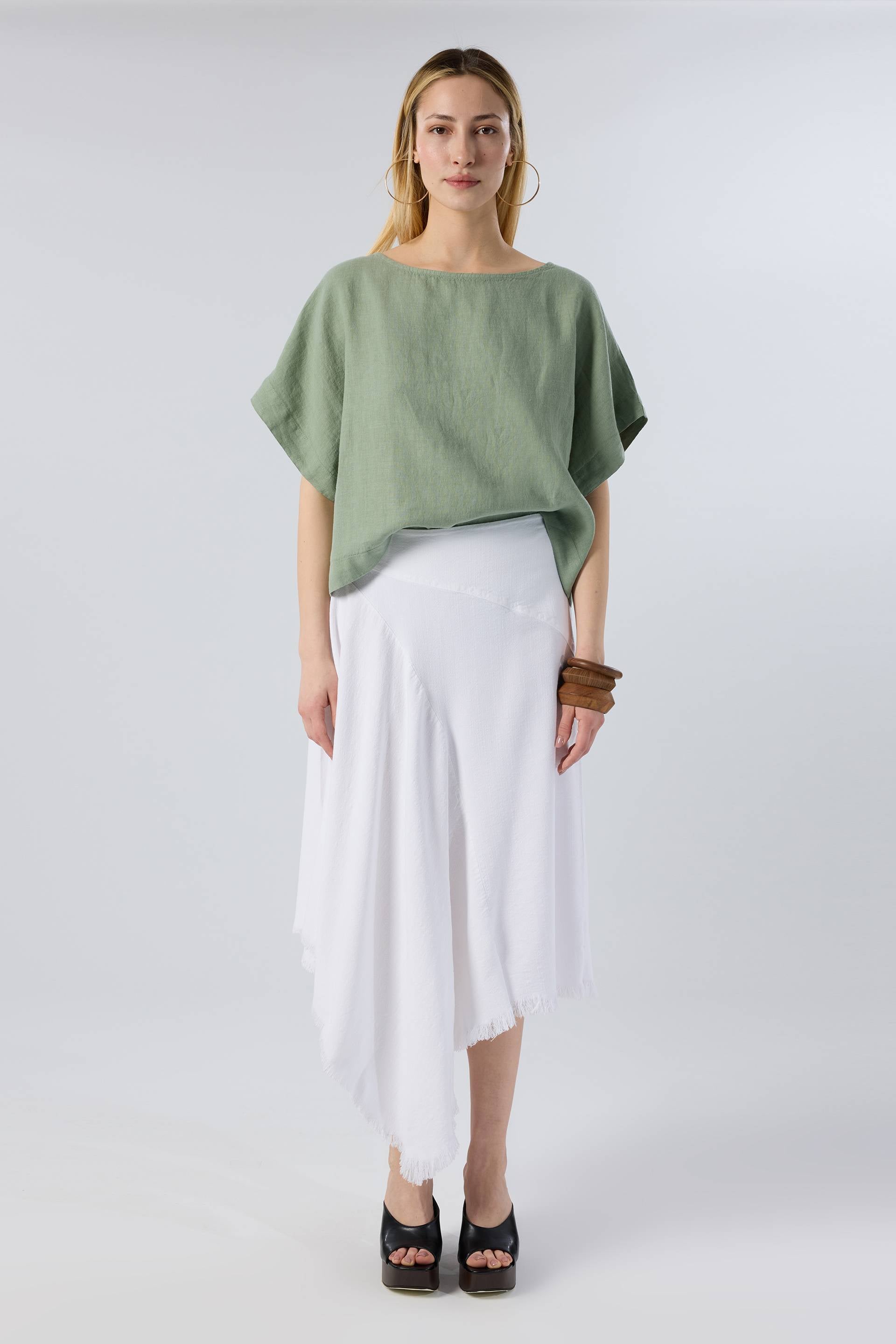 Keten Yarasa Kol Oversize Bluz #renk_Yosun Yeşili