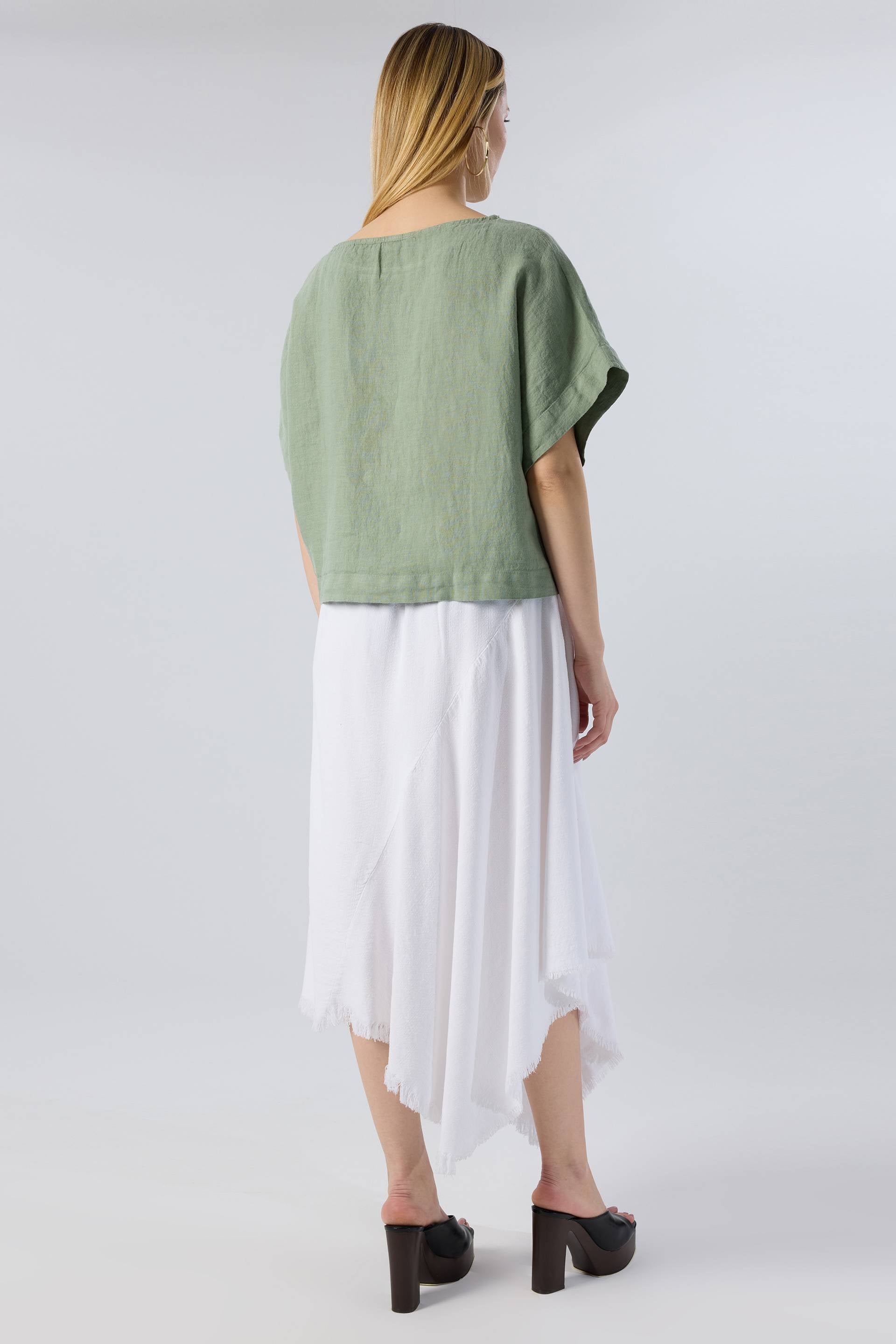 Keten Yarasa Kol Oversize Bluz #renk_Yosun Yeşili