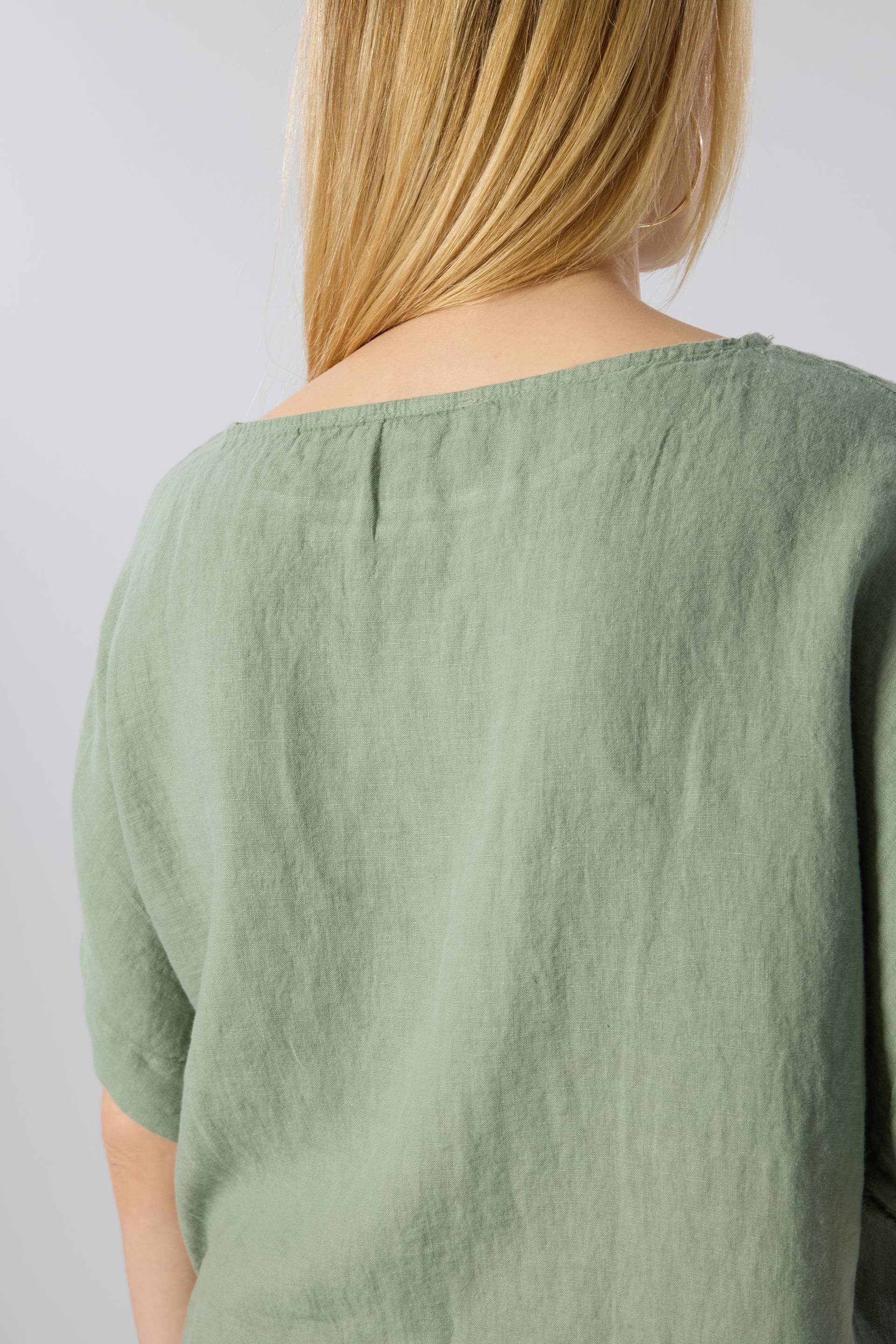 Keten Yarasa Kol Oversize Bluz #renk_Yosun Yeşili