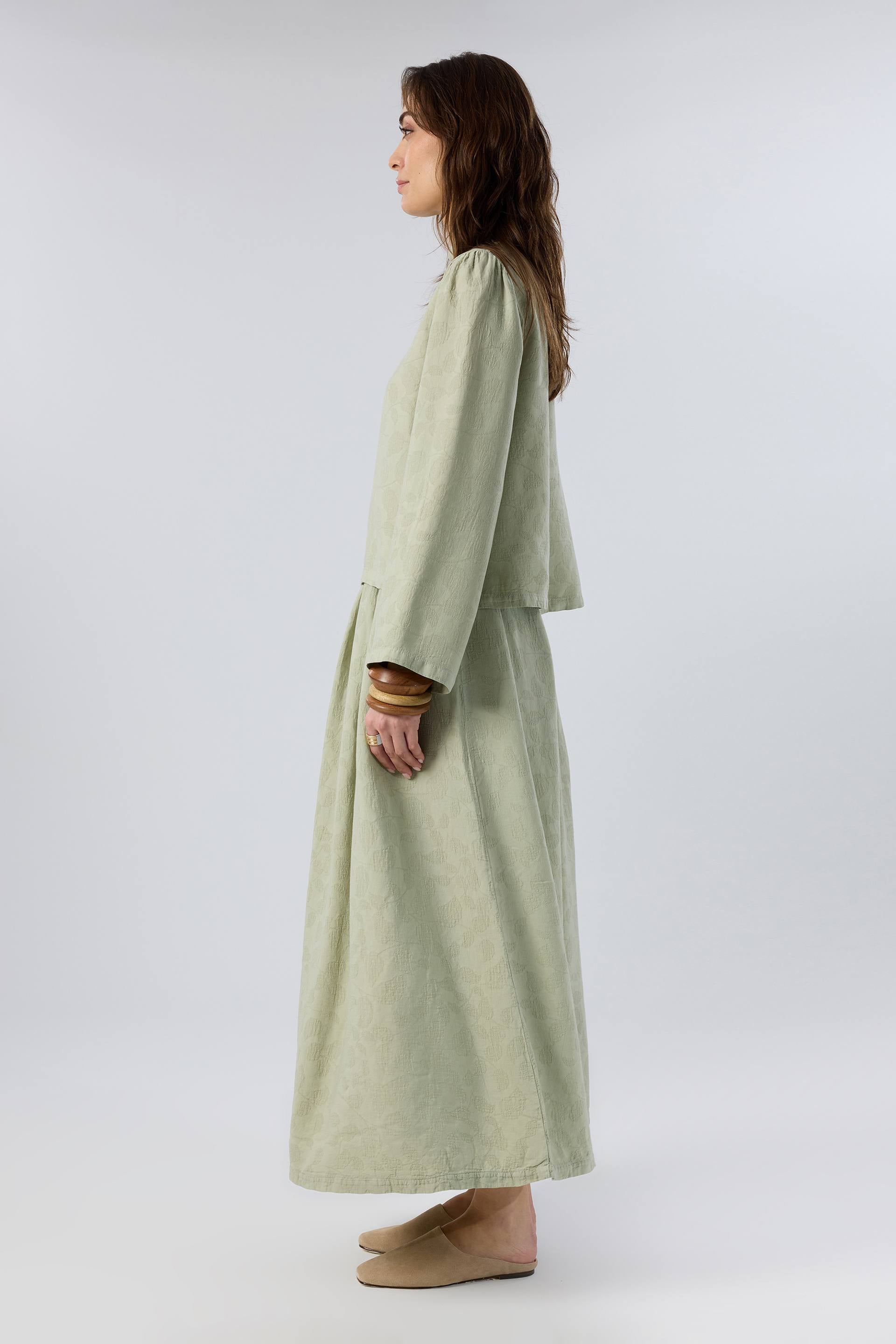 Woven Flora Jakar Tensel Çan Etek #renk_Ada Çayı