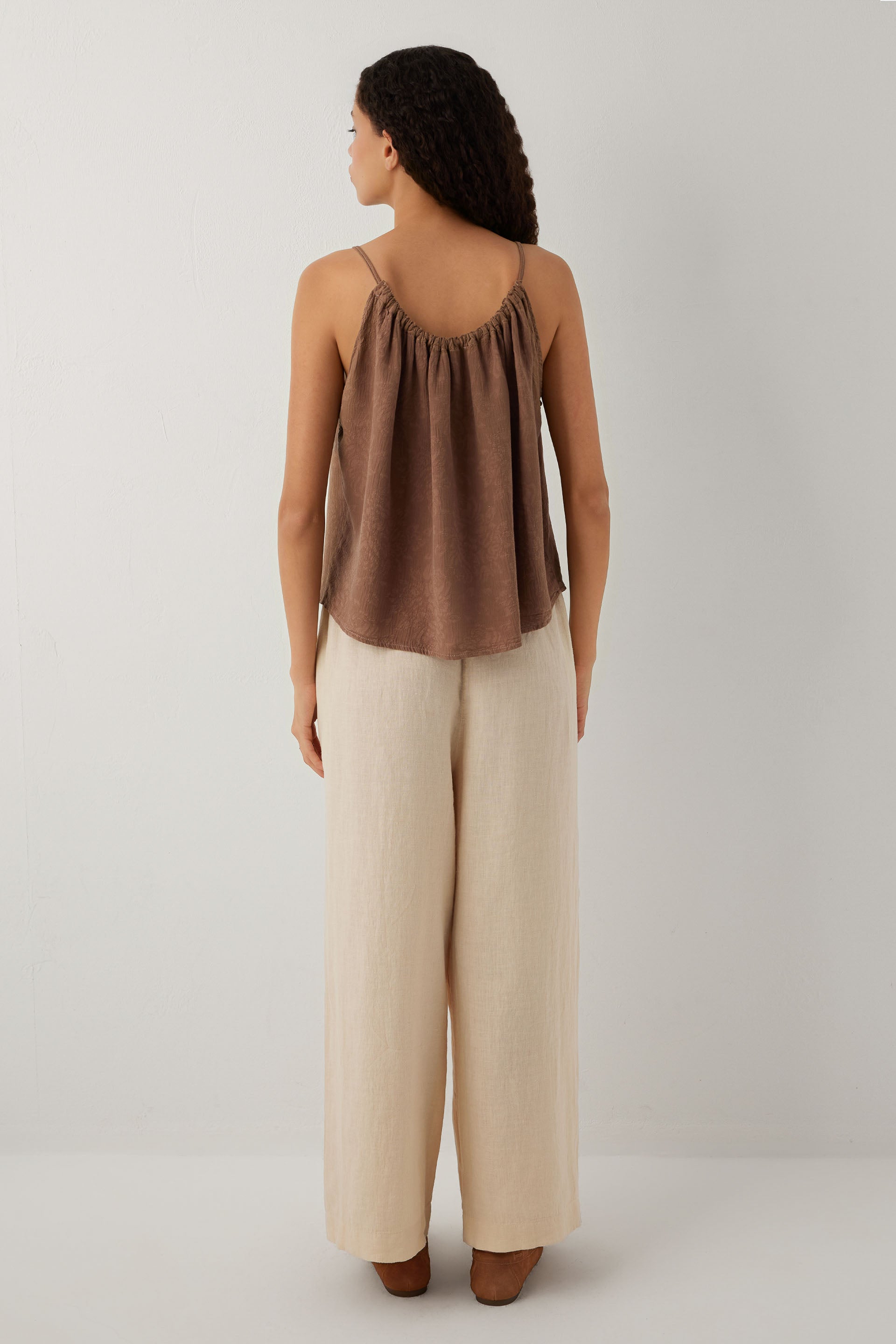Luma Dokulu Tencel Askılı Bluz #renk_Kahve