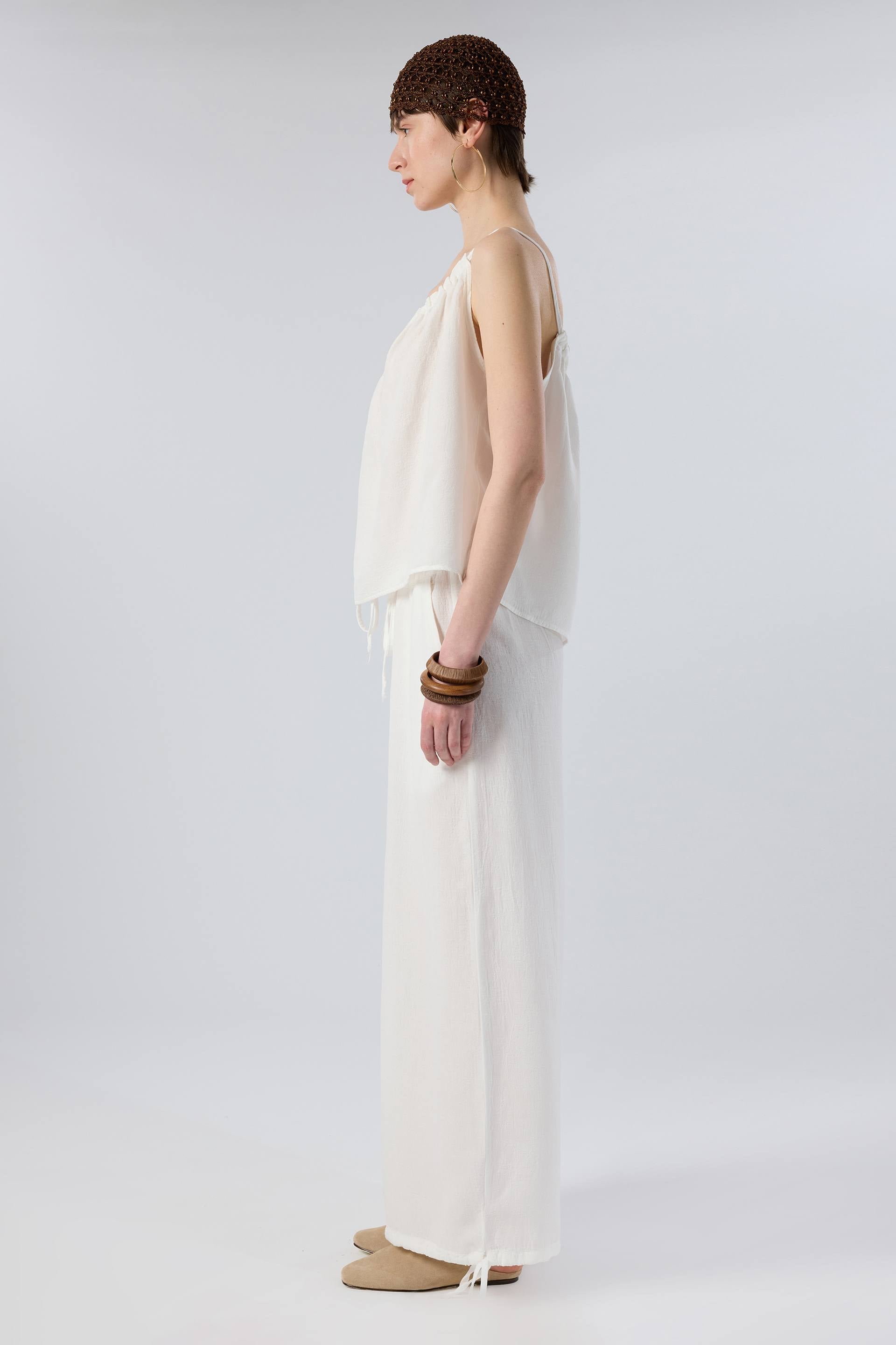 Luma Dokulu Tencel Askılı Bluz Pantolon #renk_Beyaz