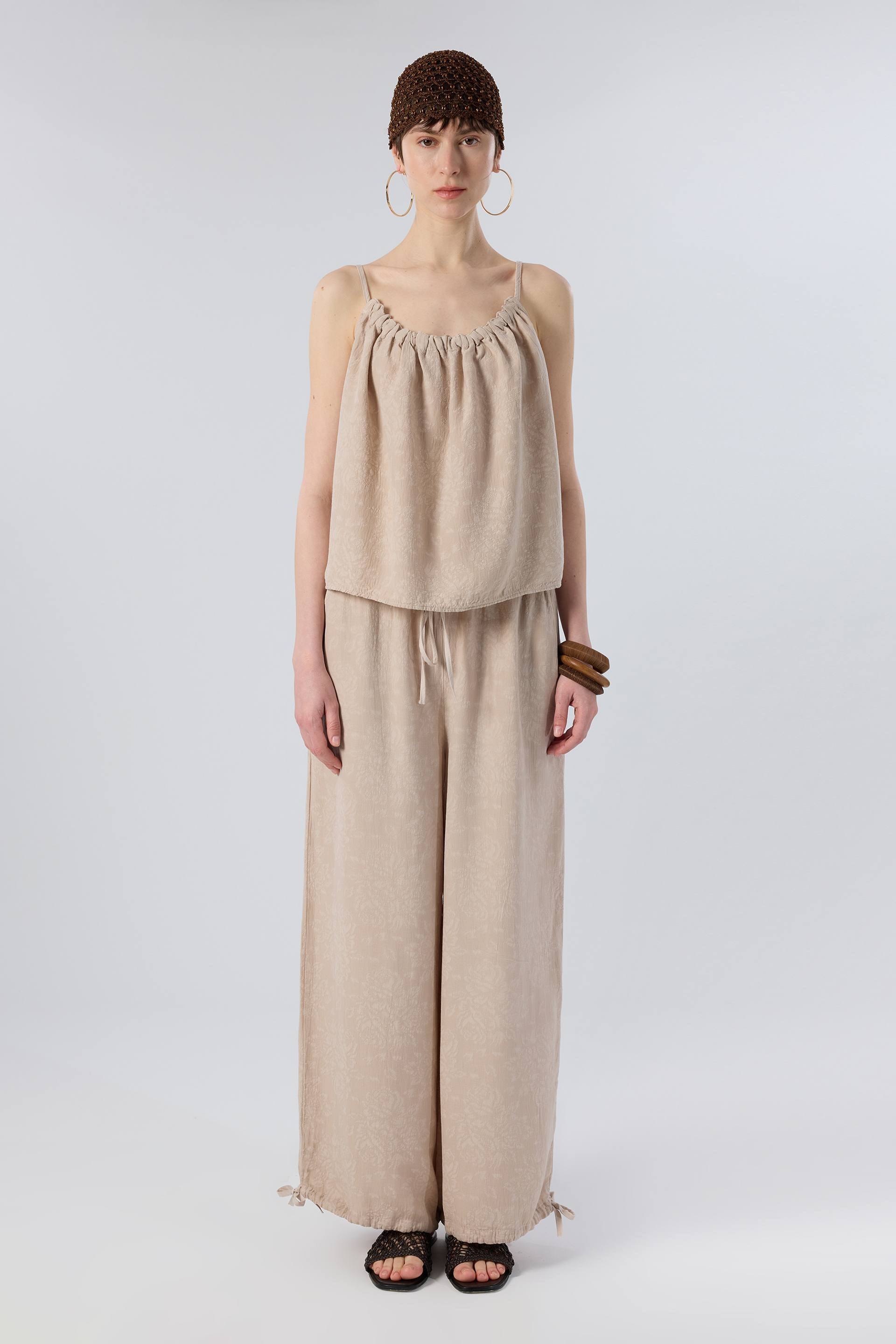 Luma Dokulu Tencel Askılı Bluz Pantolon #renk_Flax