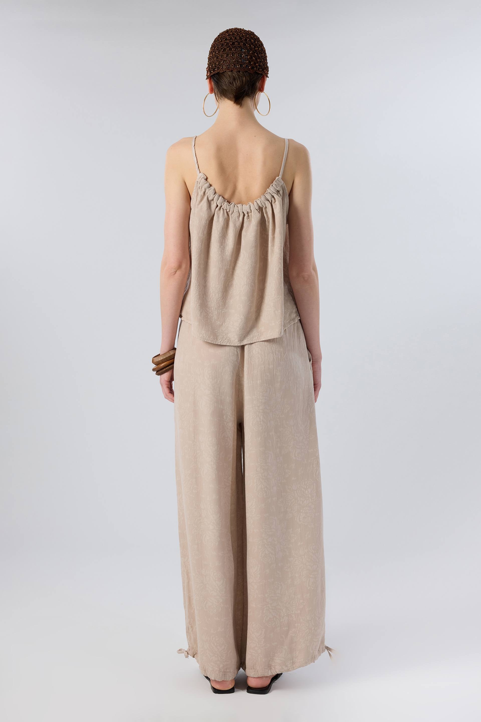 Luma Dokulu Tencel Askılı Bluz Pantolon #renk_Flax