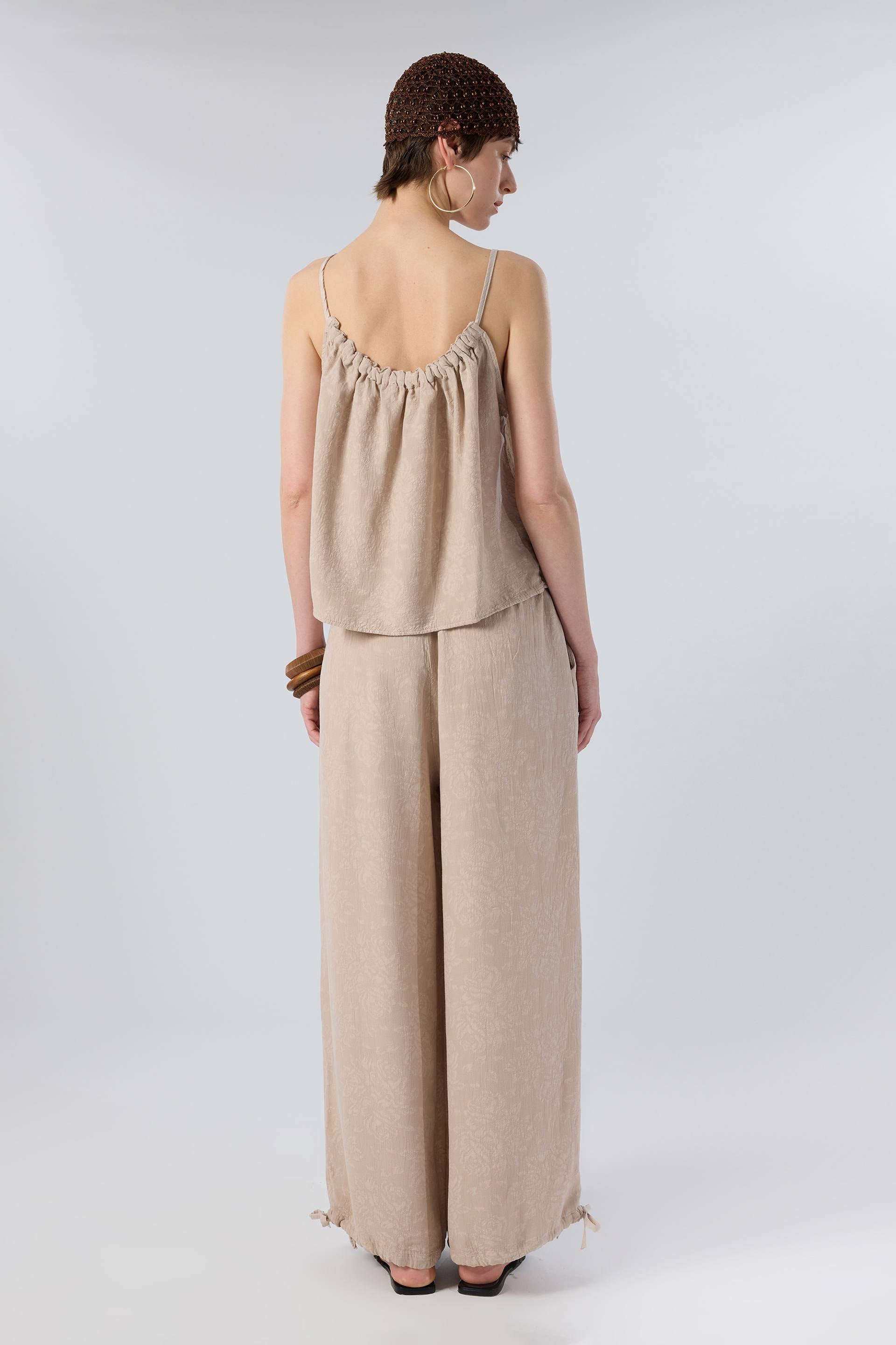 Luma Dokulu Tencel Askılı Bluz Pantolon #renk_Flax