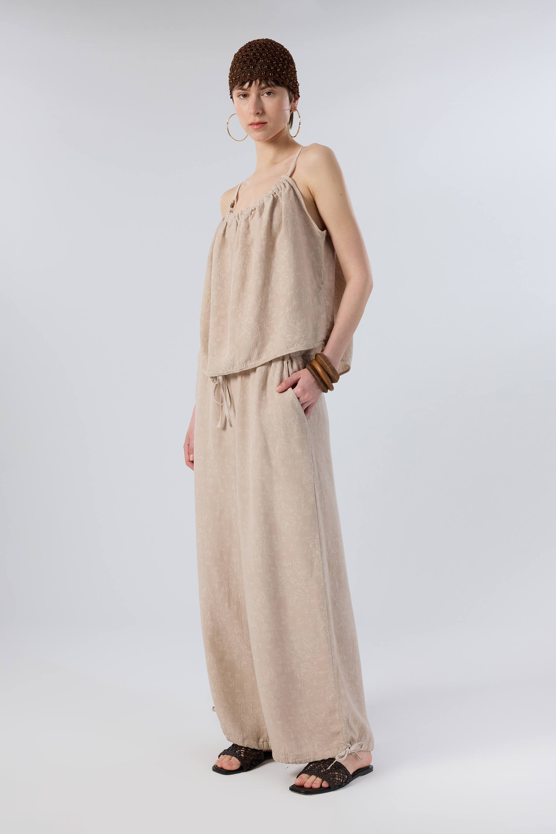 Luma Dokulu Tencel Askılı Bluz Pantolon #renk_Flax