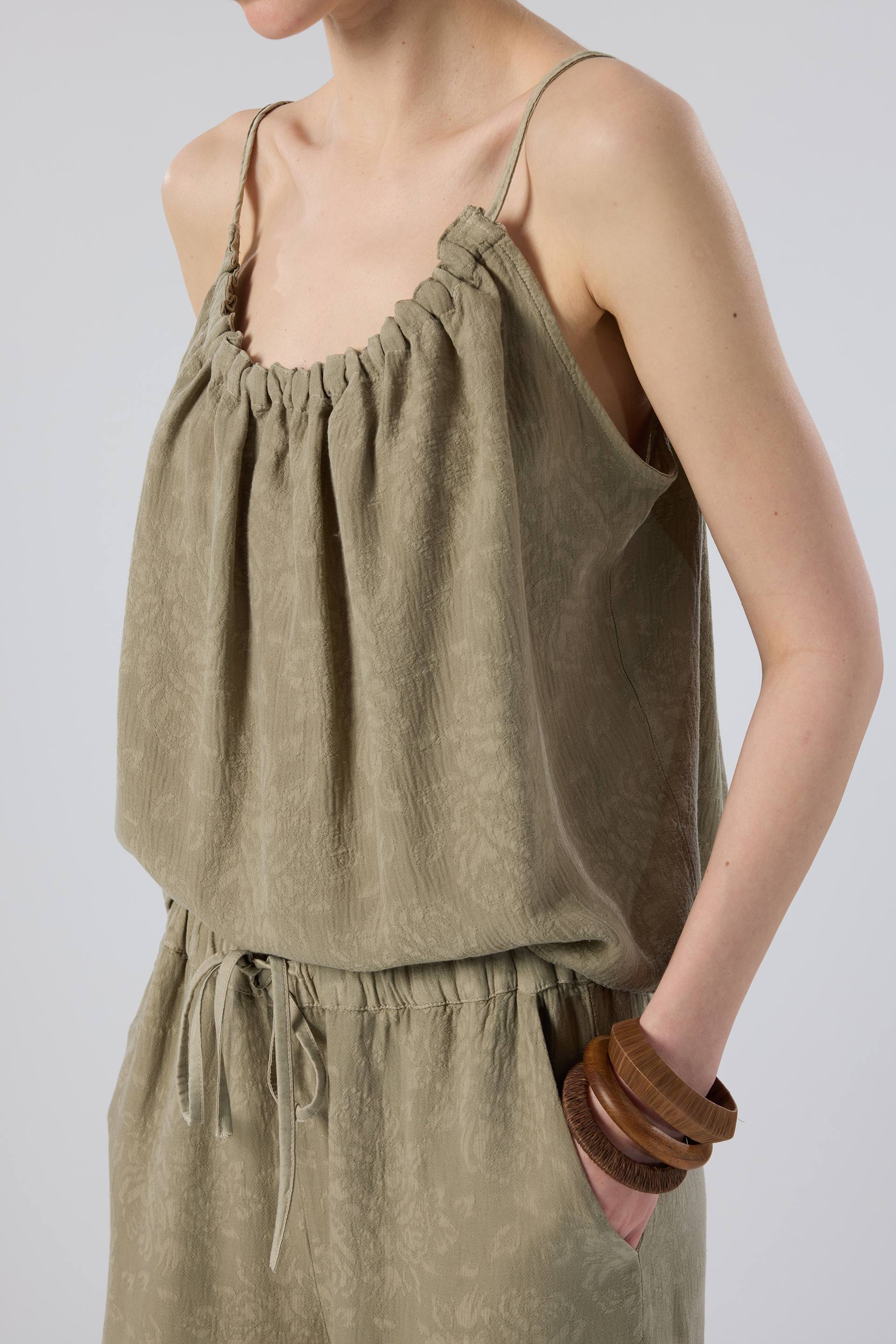 Luma dokulu Tencel bluz - olive yeşili kadın bluz #renk_Olive