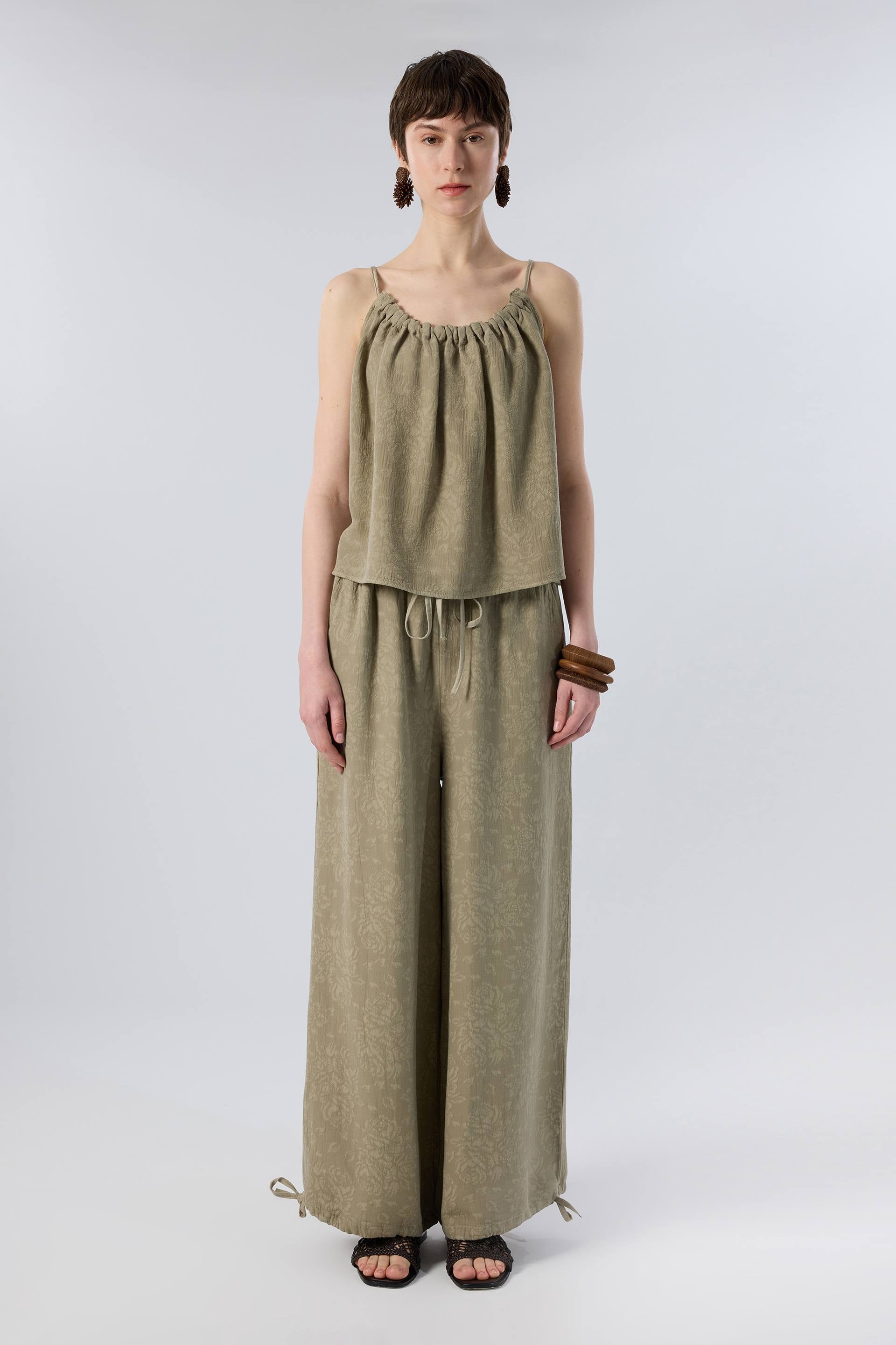 Luma dokulu Tencel bluz - olive yeşili kadın bluz #renk_Olive