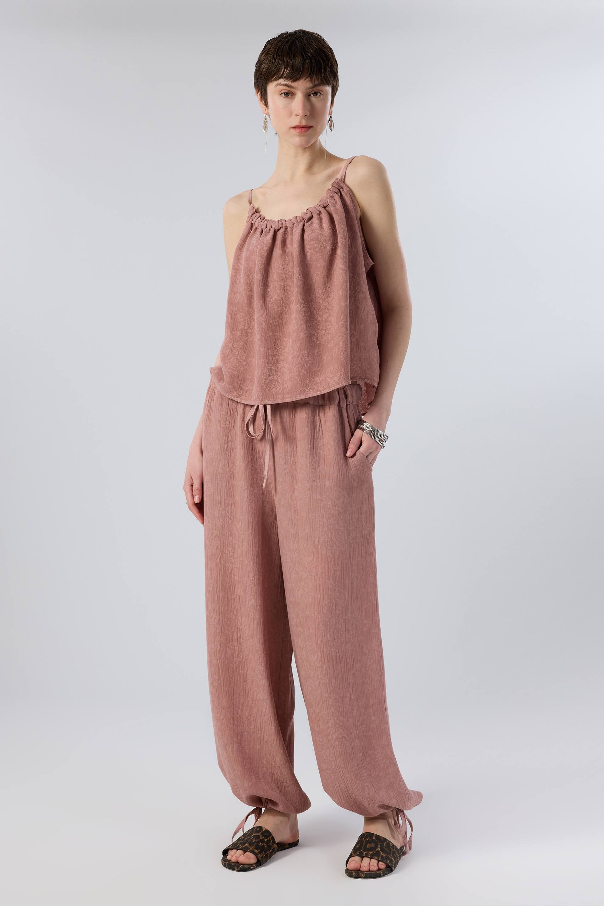 Luma Dokulu Tencel Askılı Bluz - Rose Kadın Bluz #renk_Rose