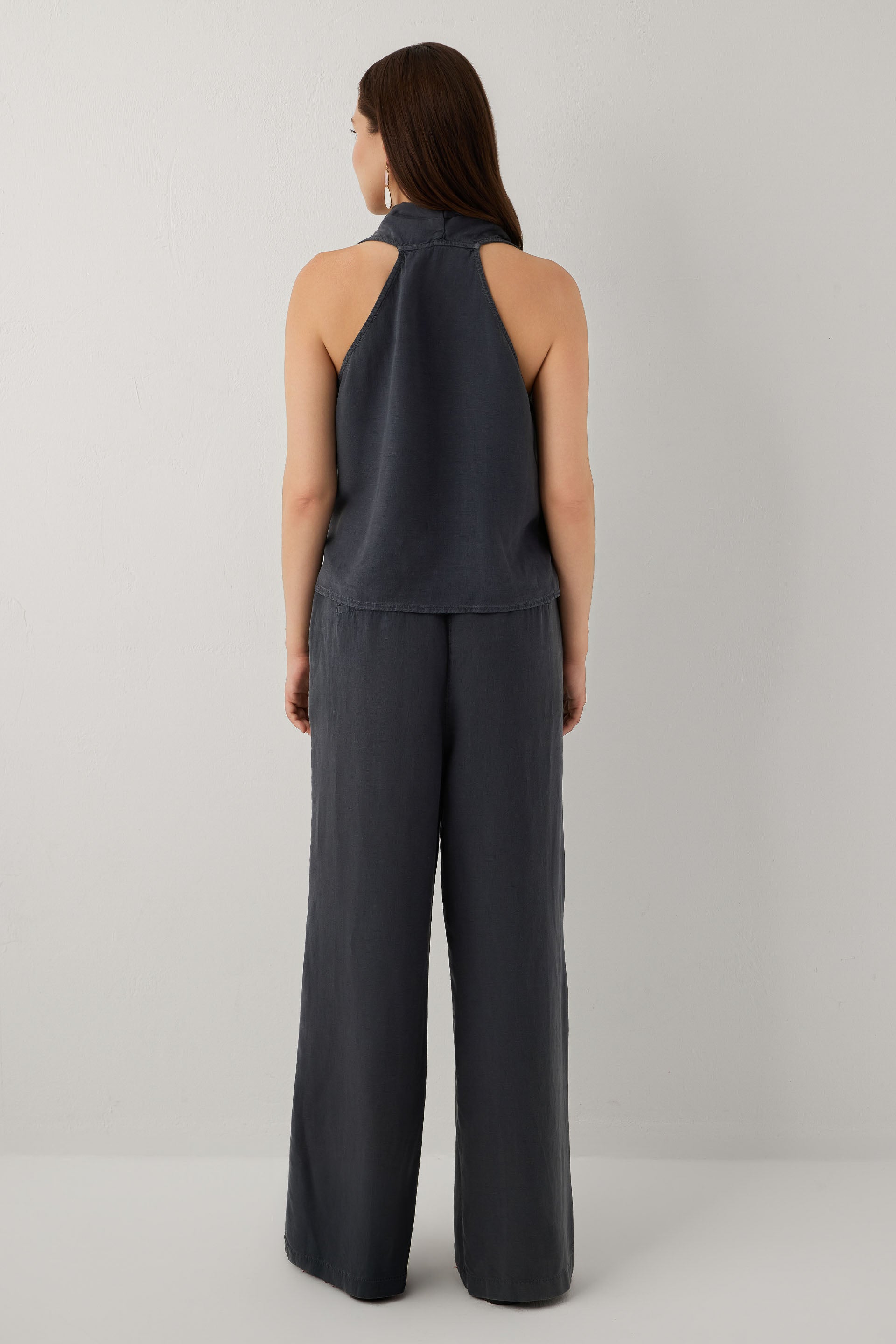 Linoflow Anvelop Yandan Bağlamalı Keten Tencel Karışımlı Kadın Bluz #renk_Antrasit