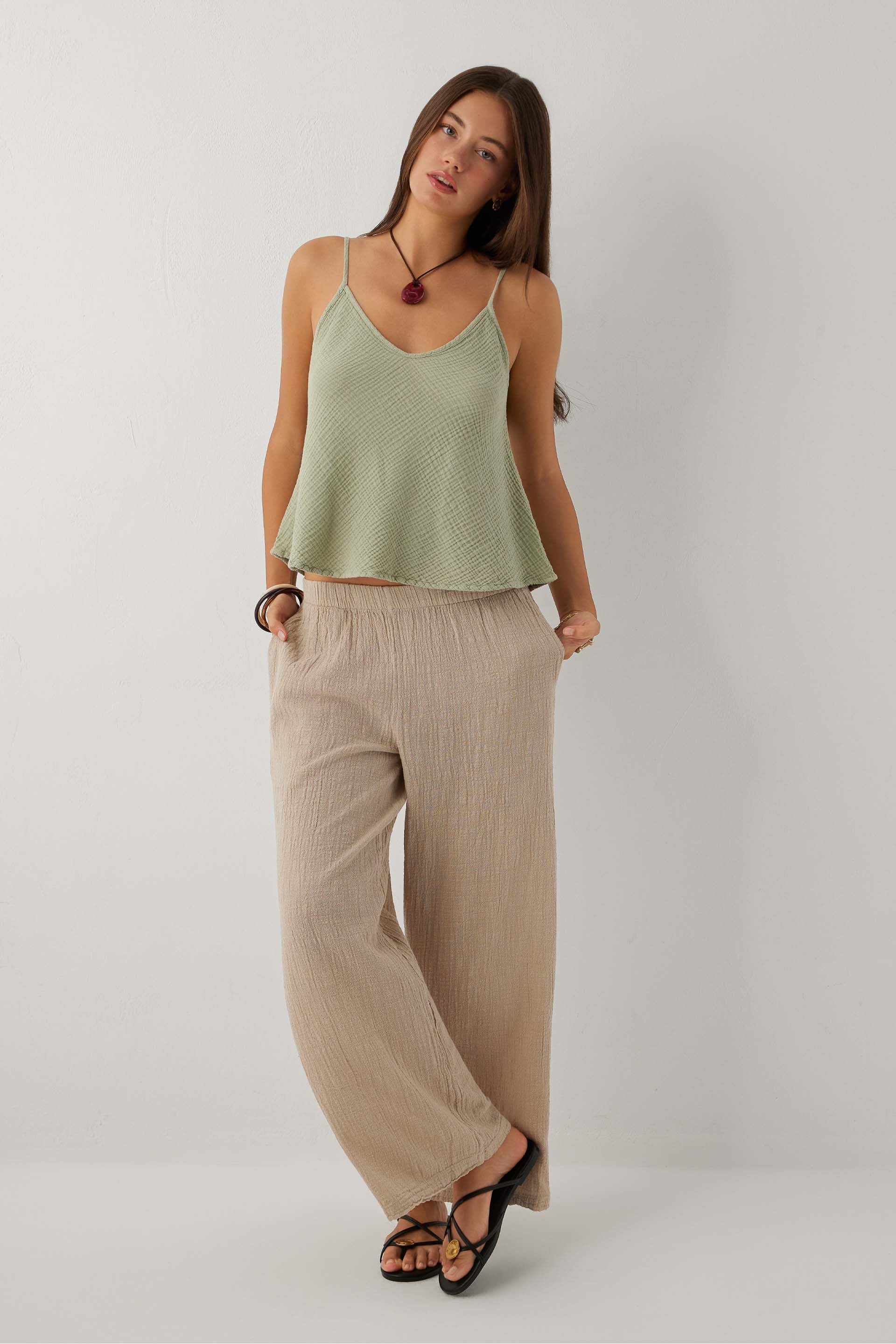 Nomad Müslin Askılı Bluz #renk_Ada Çayı