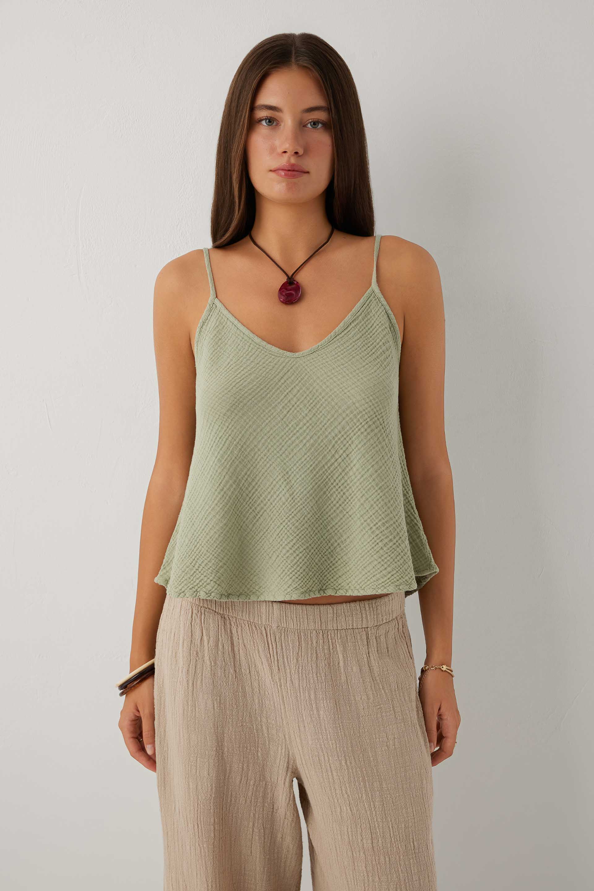 Nomad Müslin Askılı Bluz #renk_Ada Çayı