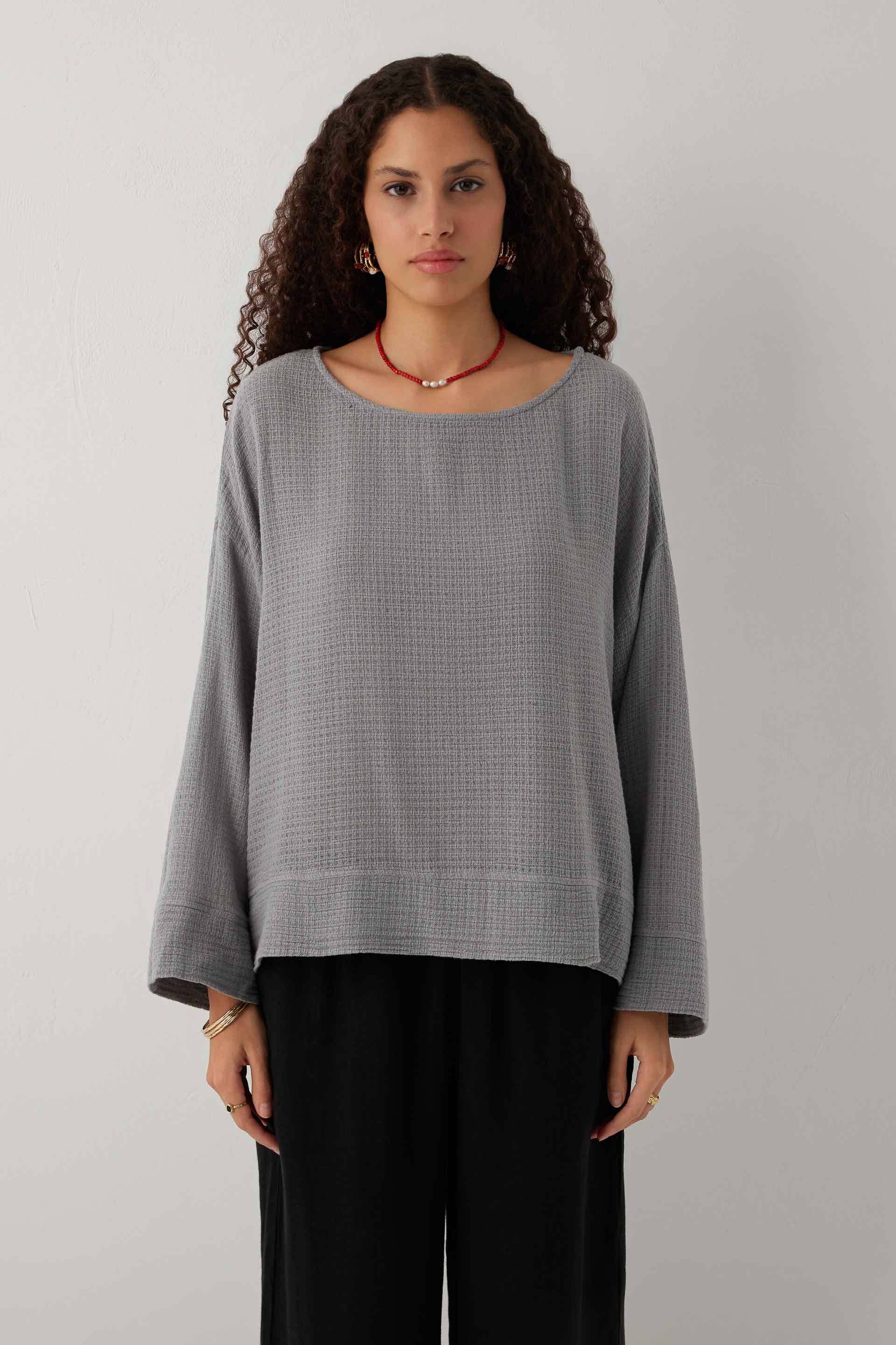 Ease Kimono Kollu Kadın Bluz #renk_Gri
