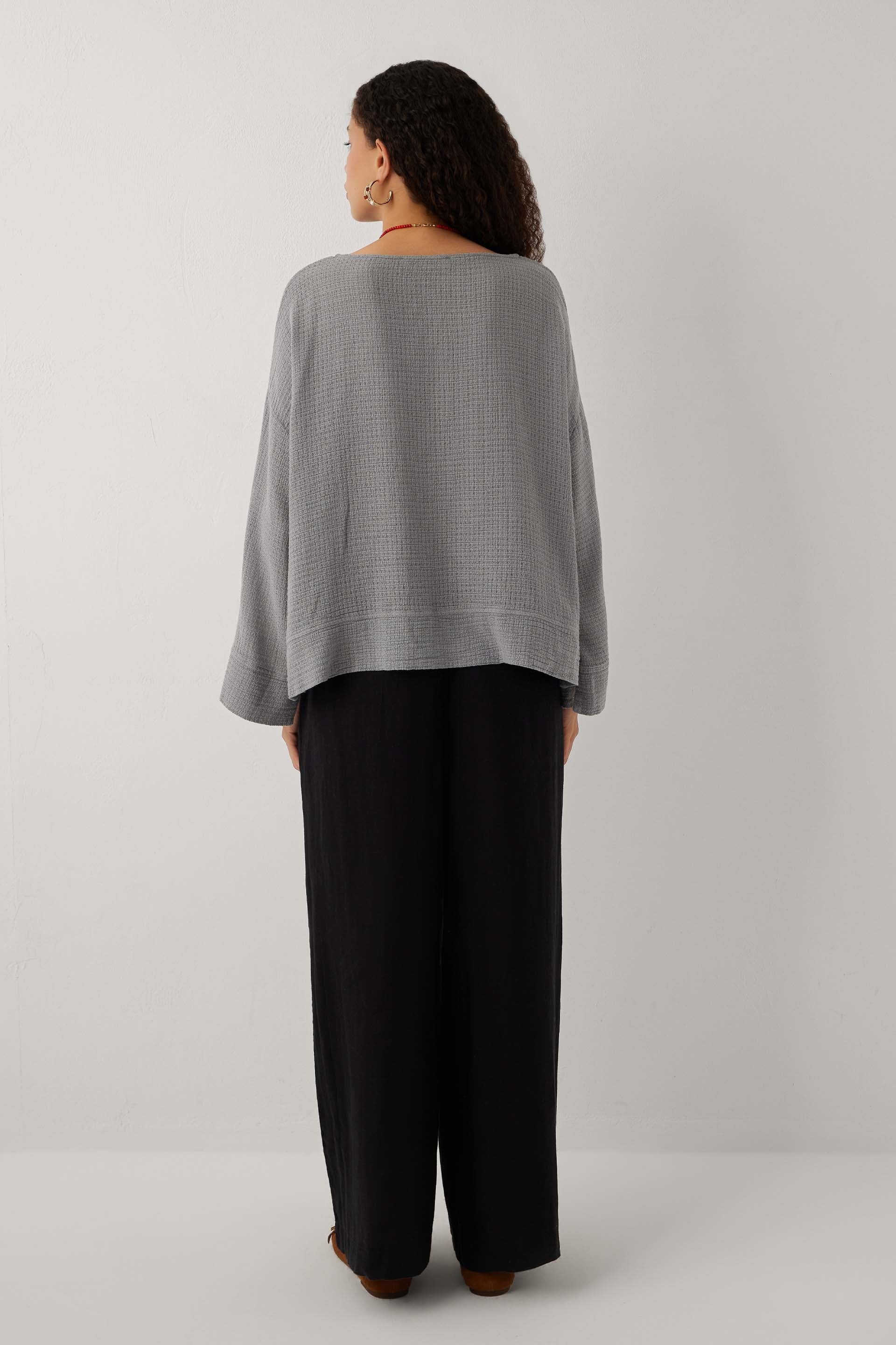 Ease Kimono Kollu Kadın Bluz #renk_Gri
