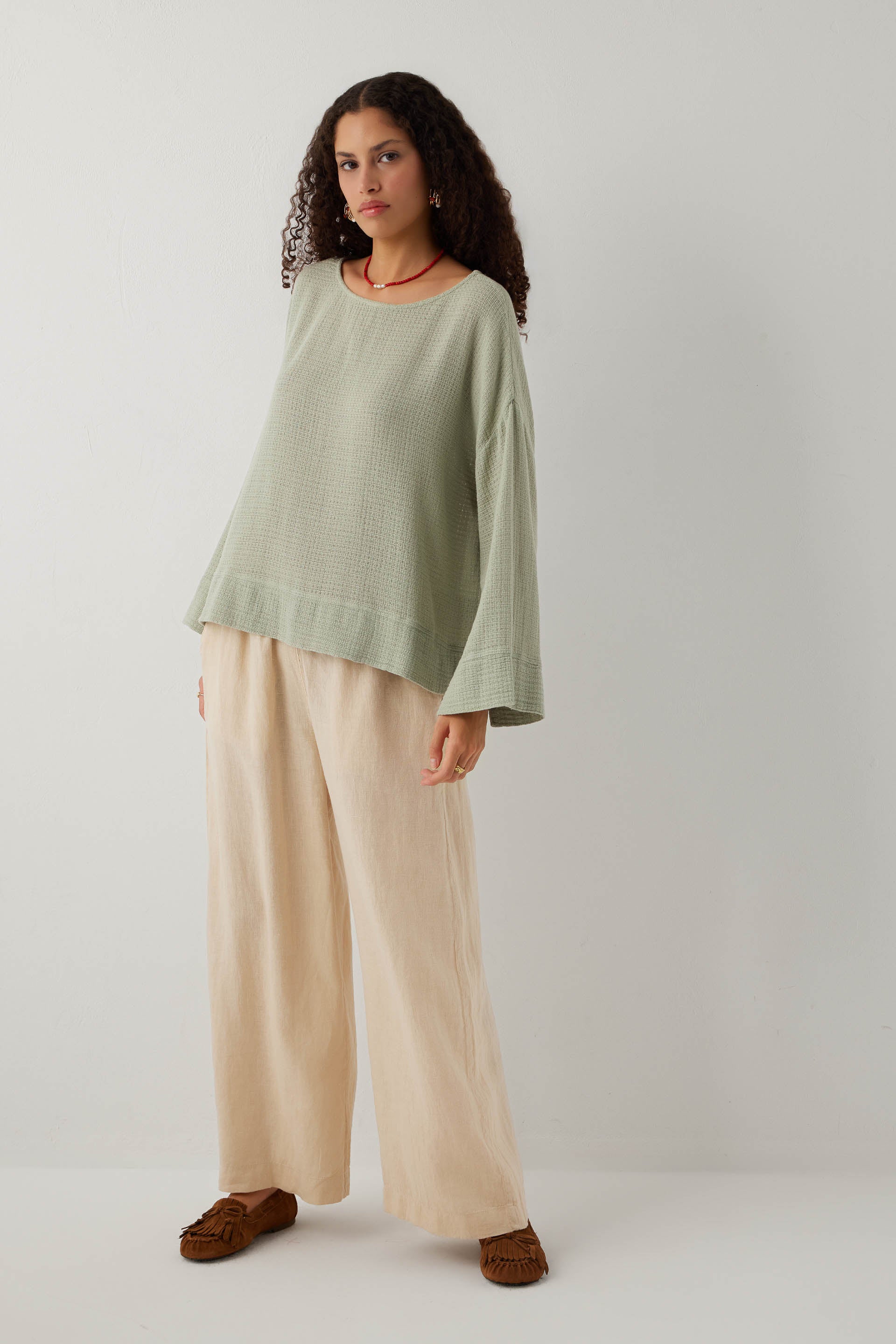Ease Kimono Kollu Kadın Bluz #renk_Ada Çayı