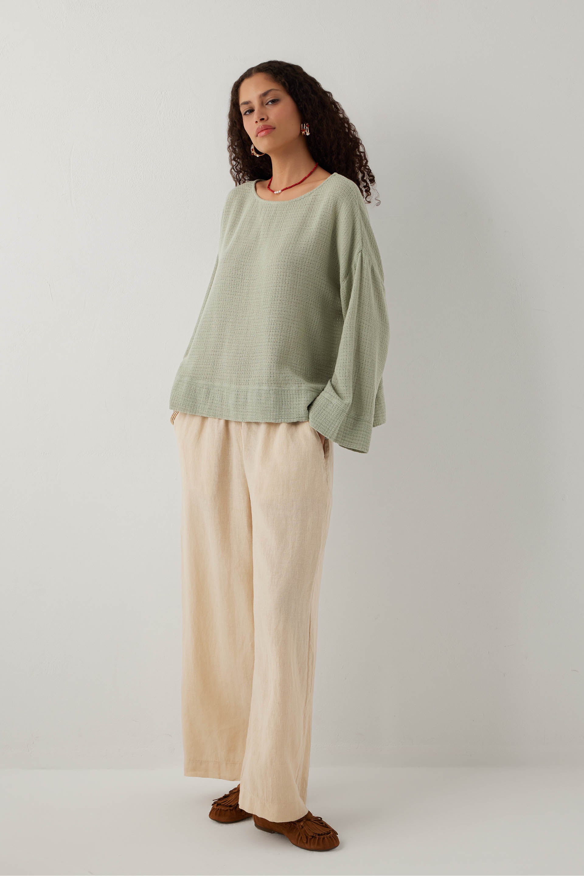 Ease Kimono Kollu Kadın Bluz #renk_Ada Çayı