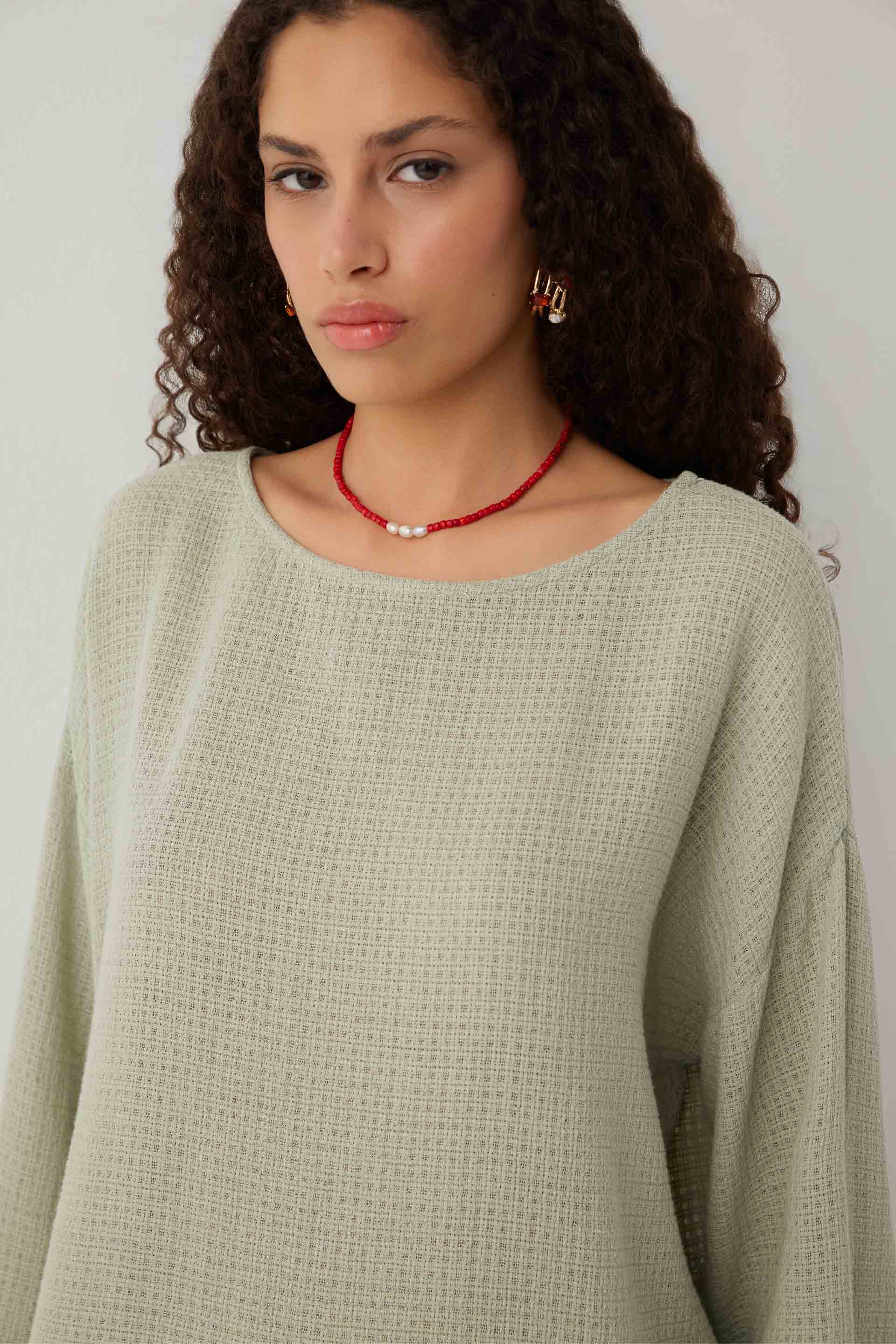 Ease Kimono Kollu Kadın Bluz #renk_Ada Çayı