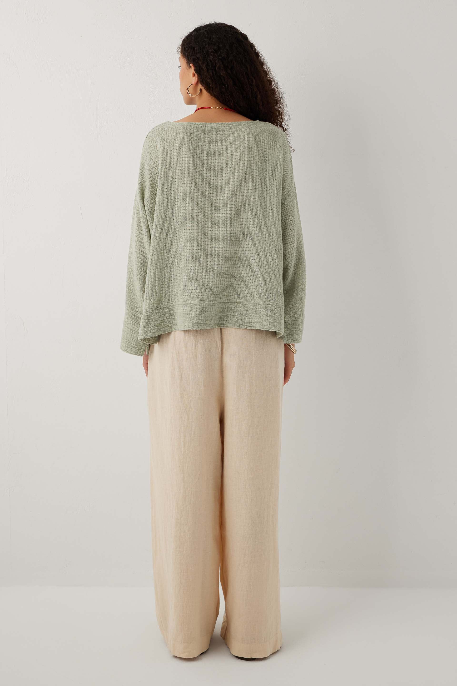 Ease Kimono Kollu Kadın Bluz #renk_Ada Çayı
