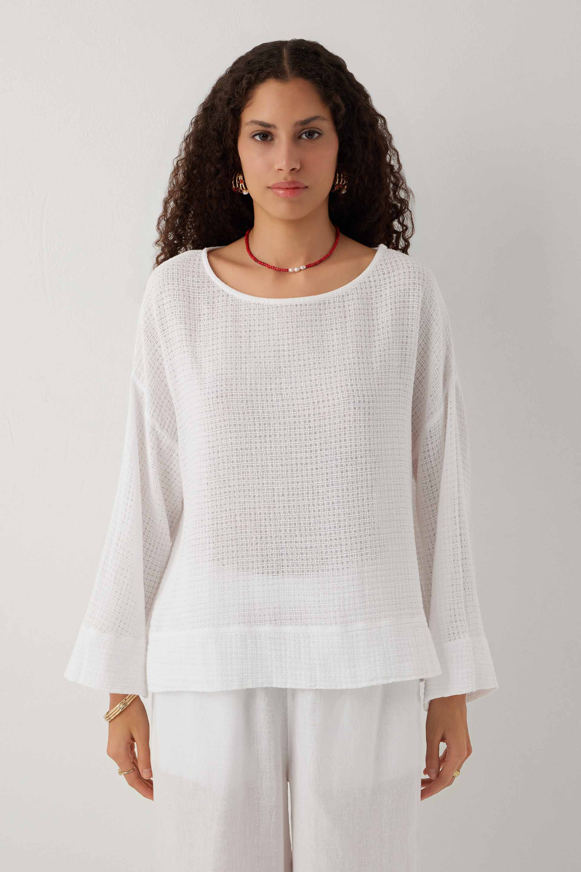 Ease Kimono Kollu Kadın Bluz #renk_Beyaz