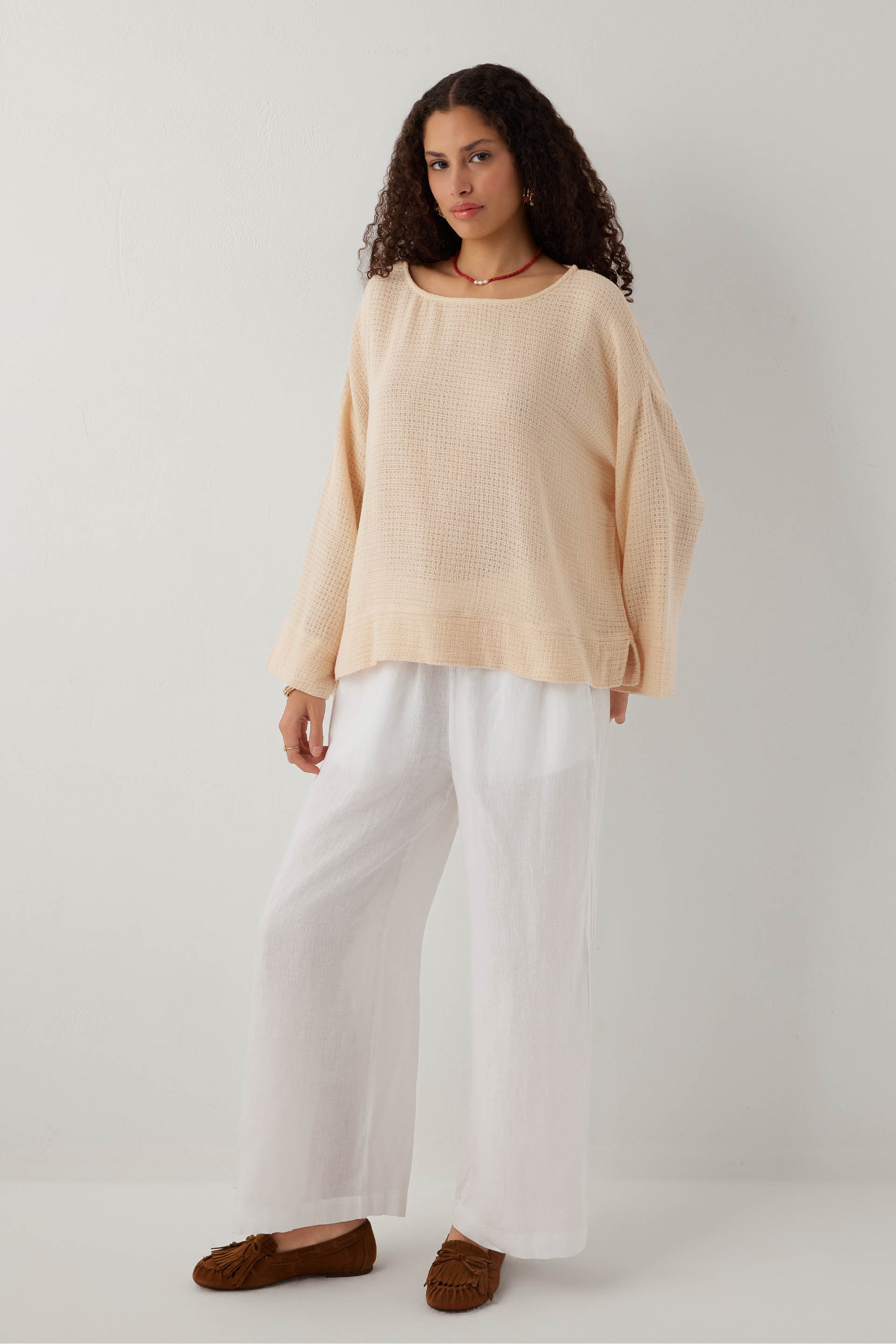 Ease Kimono Kollu Kadın Bluz #renk_Pudra