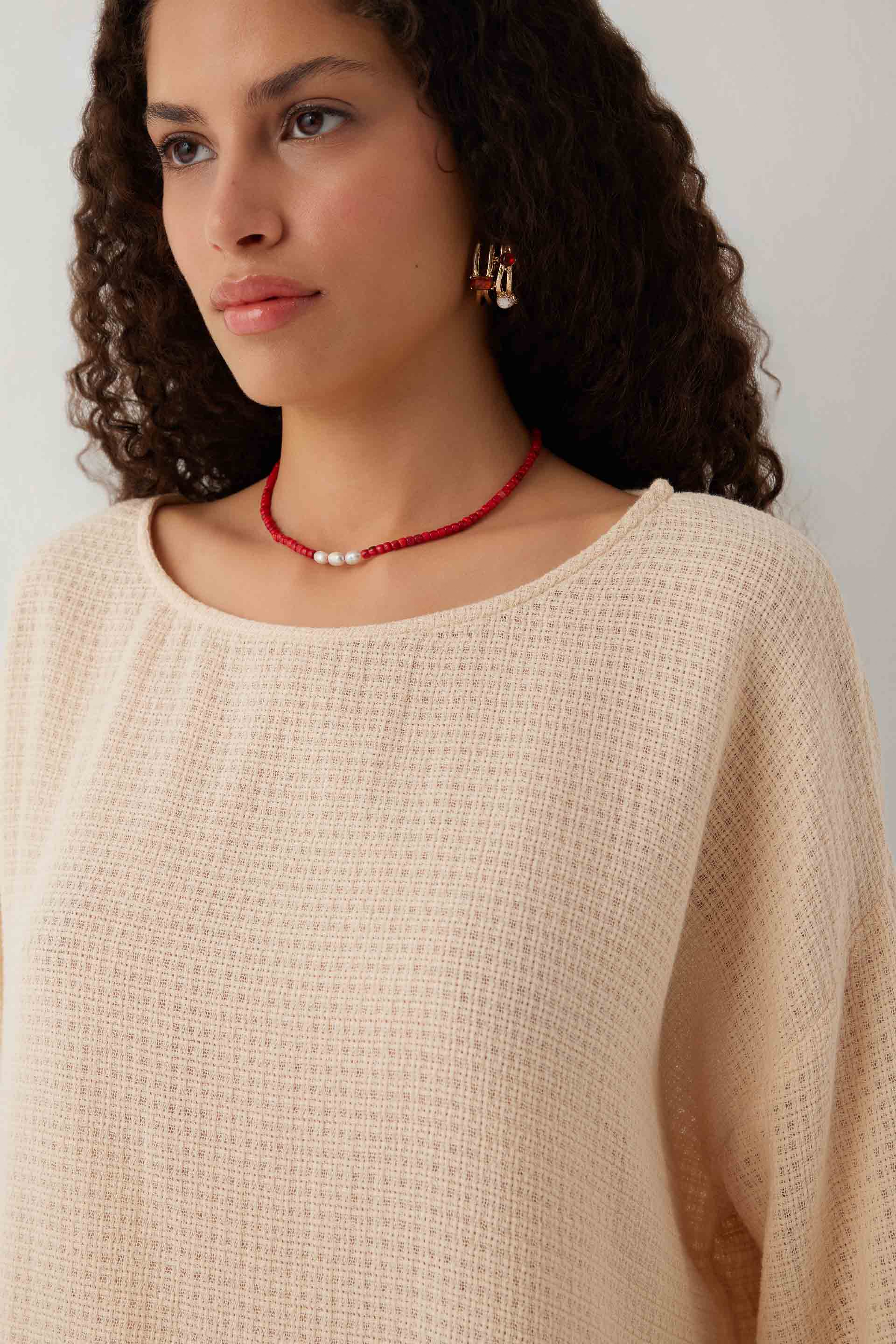 Ease Kimono Kollu Kadın Bluz #renk_Pudra
