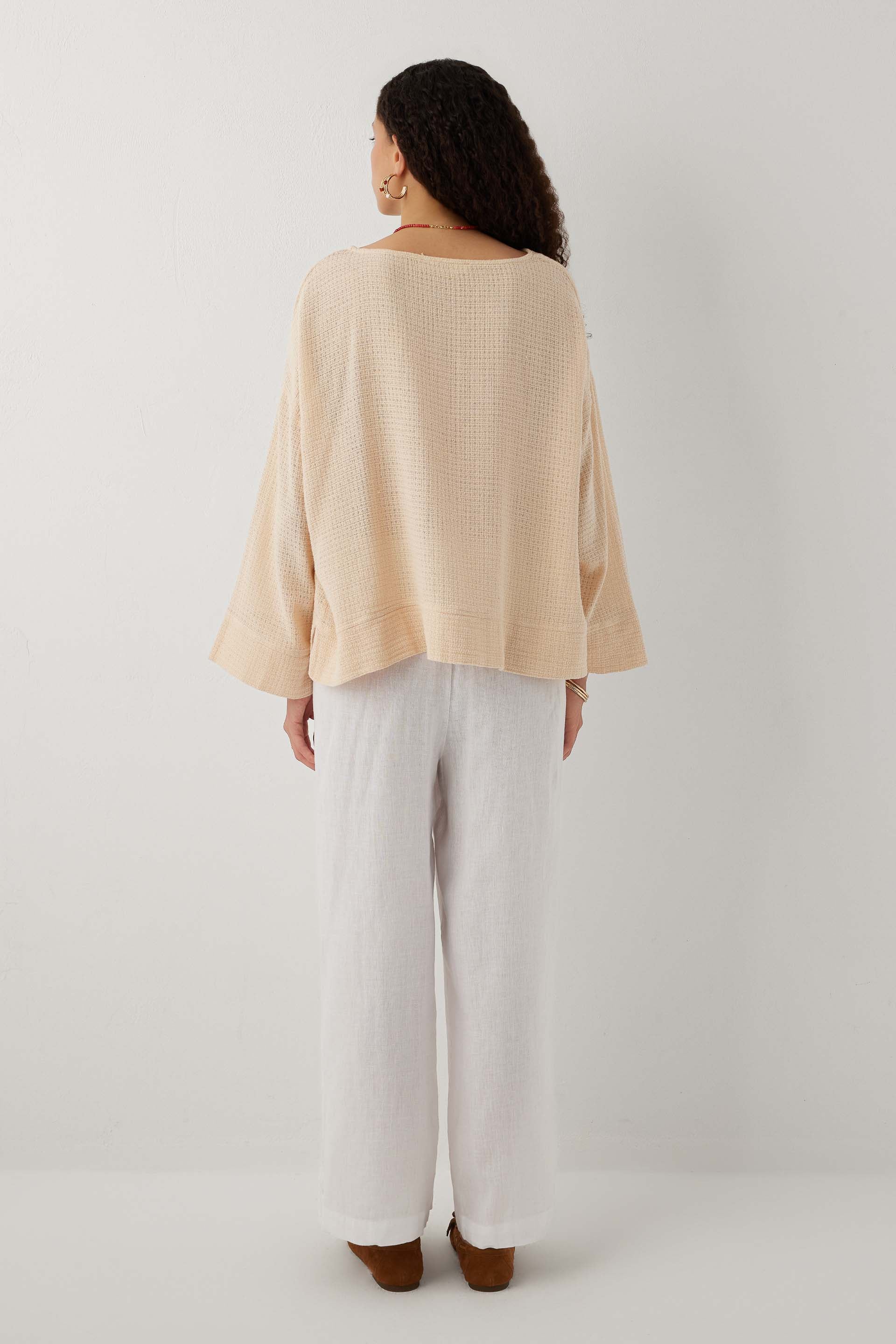Ease Kimono Kollu Kadın Bluz #renk_Pudra
